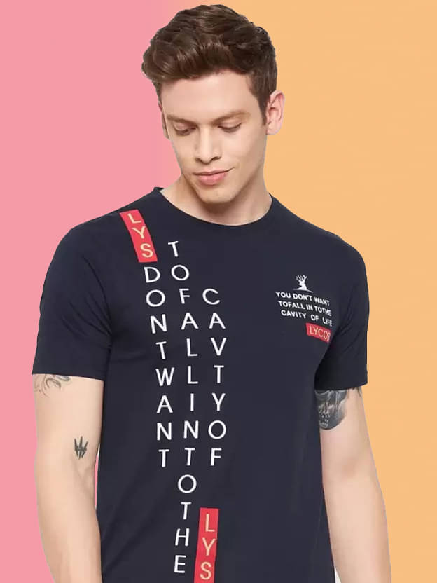     			Lycos Cotton Blend Regular Fit Printed Half Sleeves Men's Round T-Shirt - Navy ( Pack of 1 )