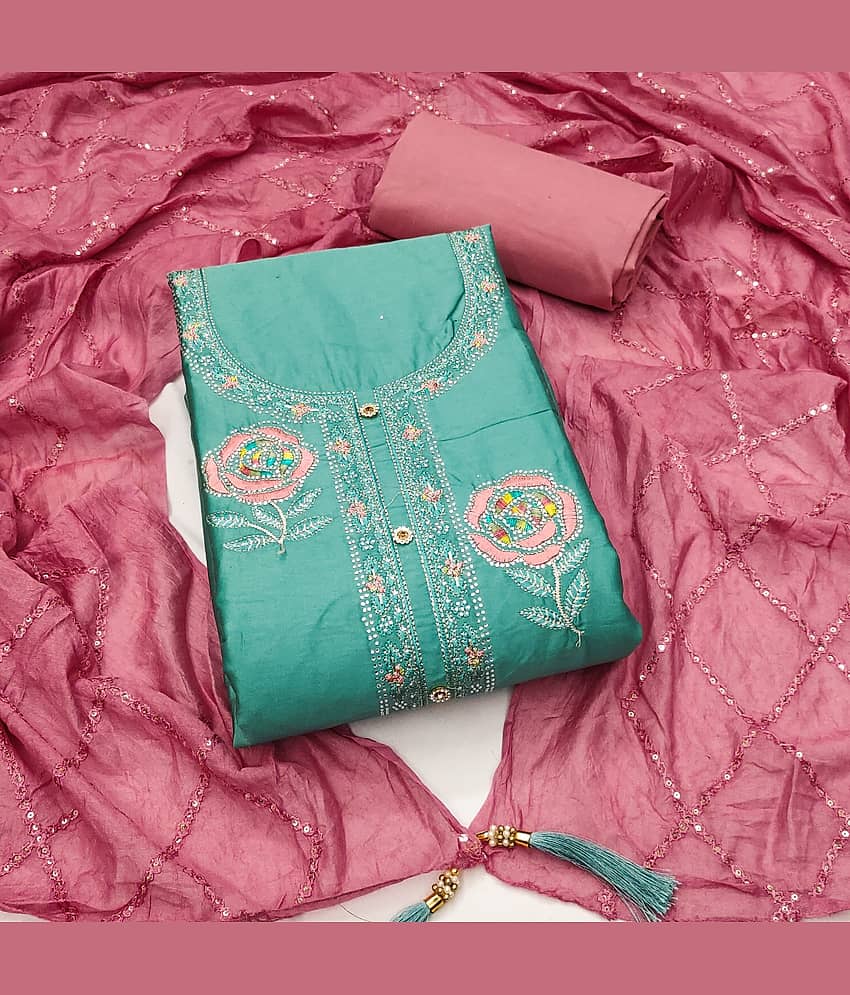Rangtulika Ethnics Unstitched Cotton Embellished Dress Material - Blue ( Pack of 1 ) - Unstitched Fabrics | Buy online on ZillyBuy