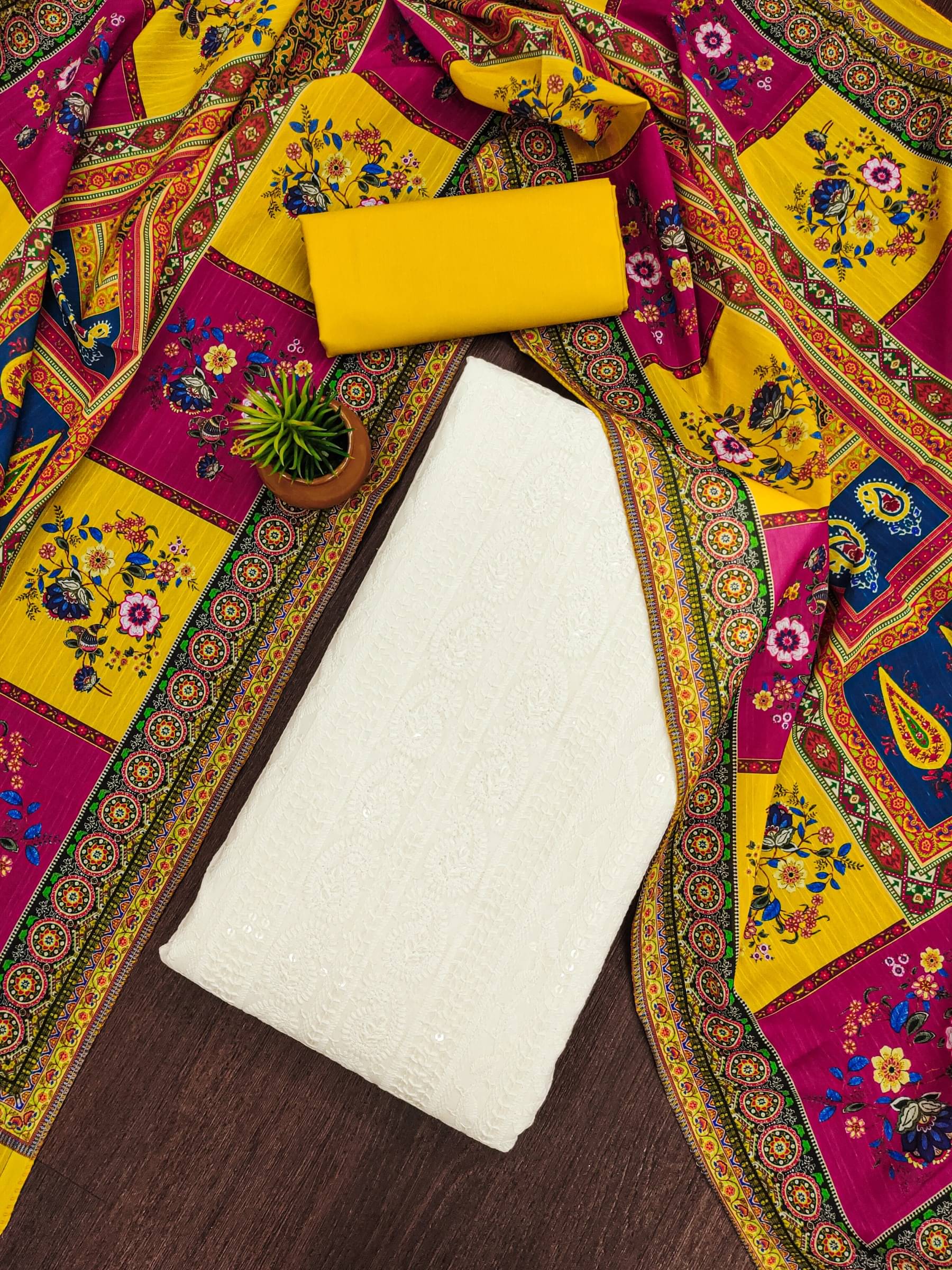 Rangtulika Ethnics Unstitched Cotton Embellished Dress Material - White ( Pack of 1 ) Rangtulika Ethnics Unstitched Cotton Embellished Dress Material - White ( Pack of 1 )