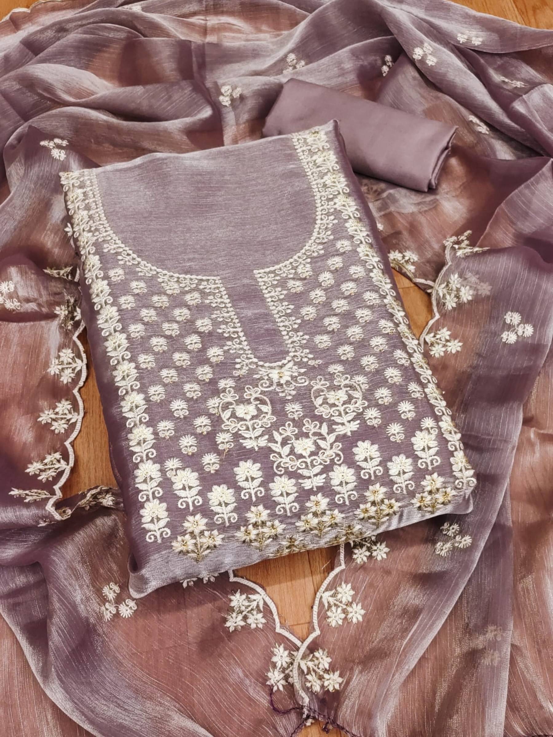     			Rangtulika Ethnics Unstitched Cotton Embroidered Dress Material - Purple ( Pack of 1 )