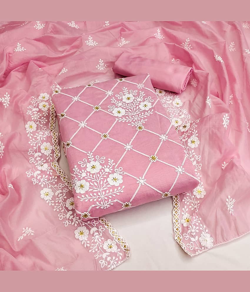 Rangtulika Ethnics Unstitched Cotton Embroidered Dress Material - Pink ( Pack of 1 ) - Unstitched Fabrics | Buy online on ZillyBuy