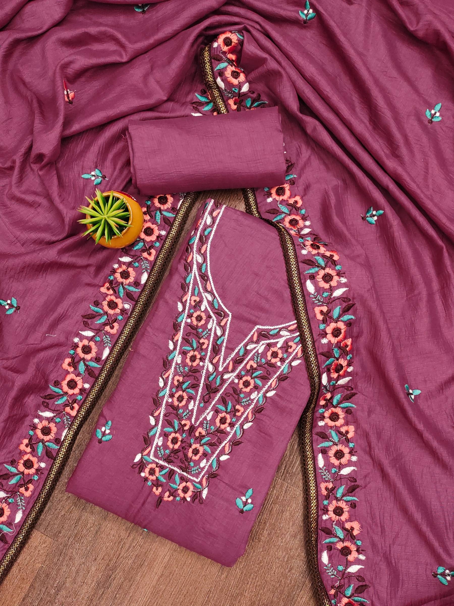 Rangtulika Ethnics Unstitched Cotton Embroidered Dress Material - Pink ( Pack of 1 )     			Rangtulika Ethnics Unstitched Cotton Embroidered Dress Material - Pink ( Pack of 1 )
