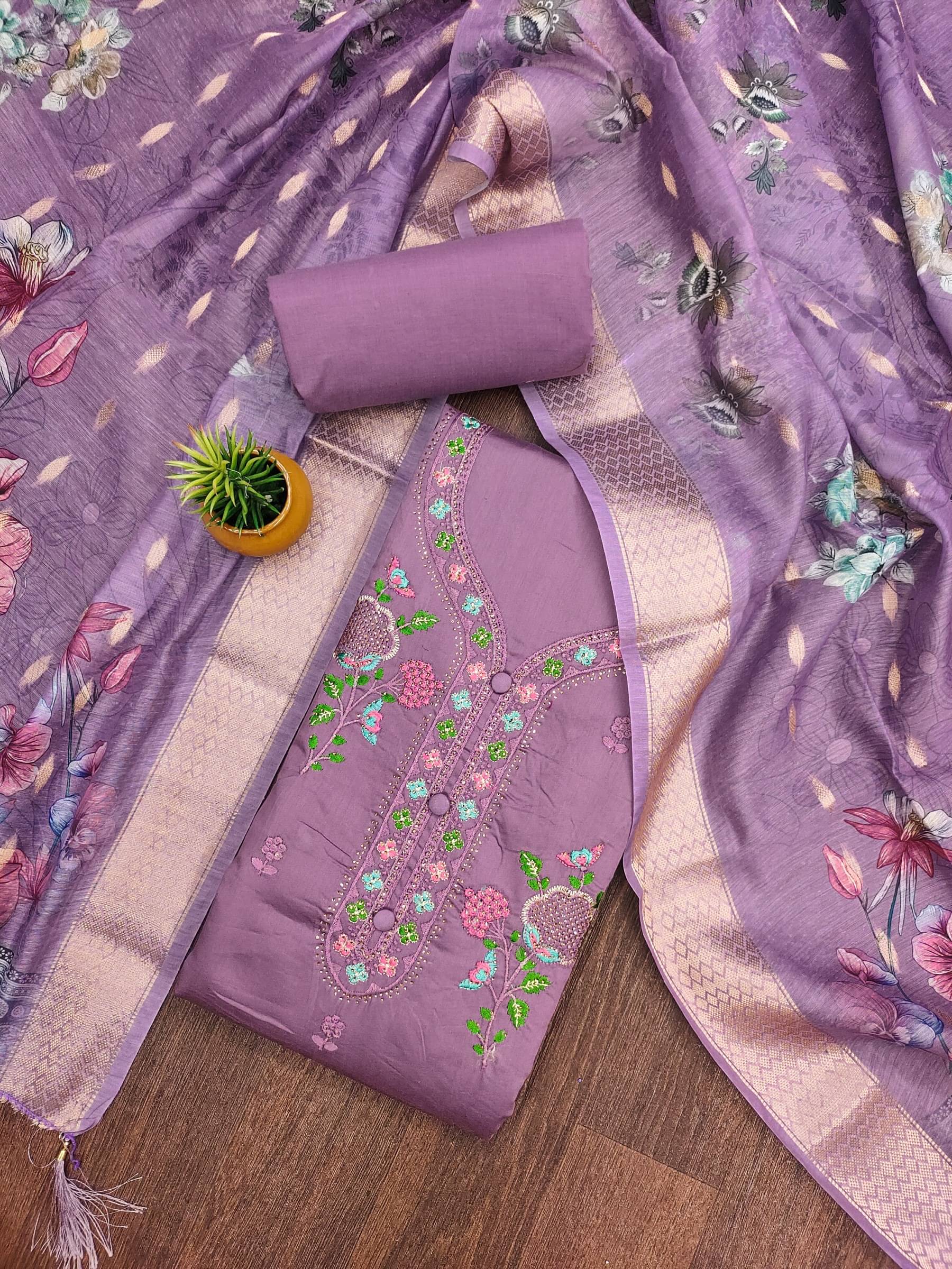 Rangtulika Ethnics Unstitched Cotton Embroidered Dress Material - Purple ( Pack of 1 ) Rangtulika Ethnics Unstitched Cotton Embroidered Dress Material - Purple ( Pack of 1 )