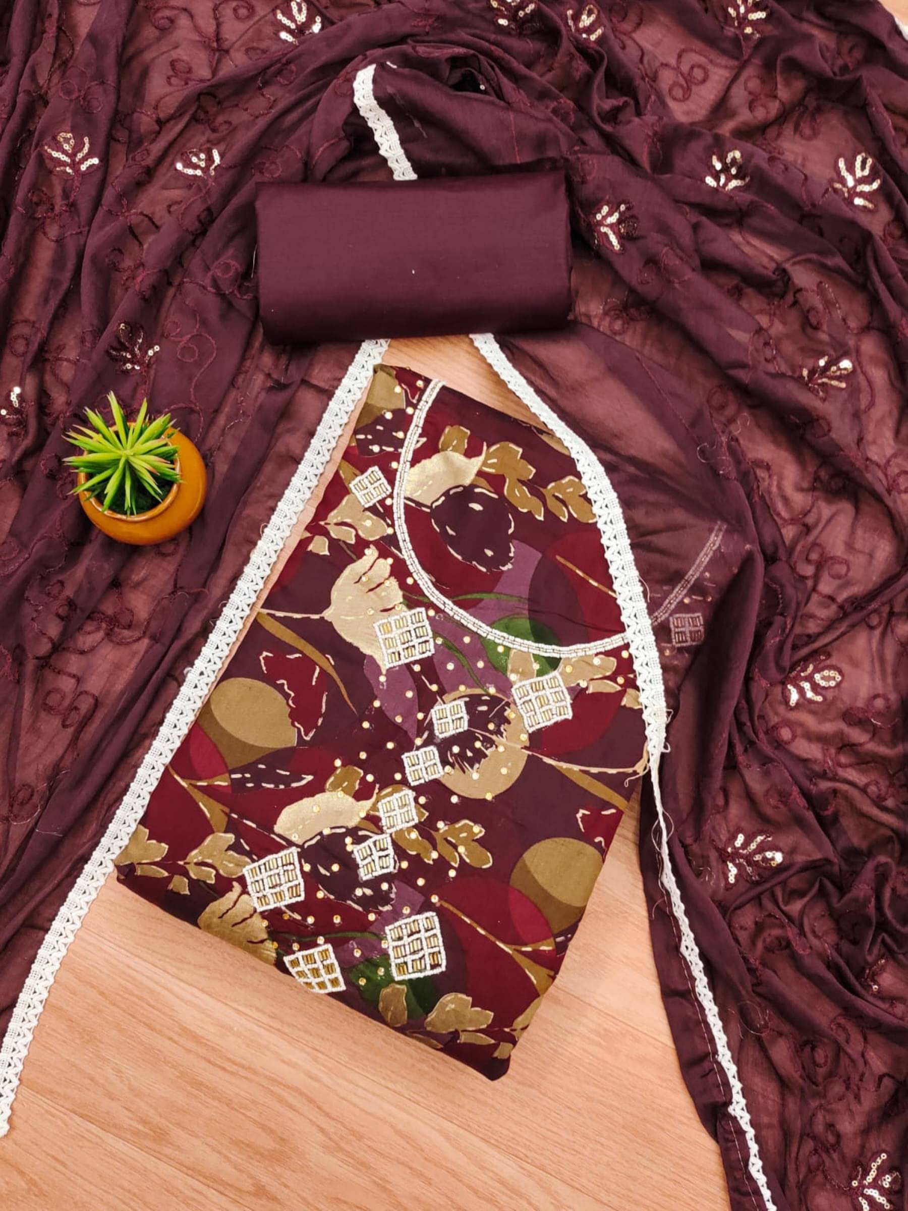 Rangtulika Ethnics Unstitched Cotton Embroidered Dress Material - Maroon ( Pack of 1 ) Rangtulika Ethnics Unstitched Cotton Embroidered Dress Material - Maroon ( Pack of 1 )