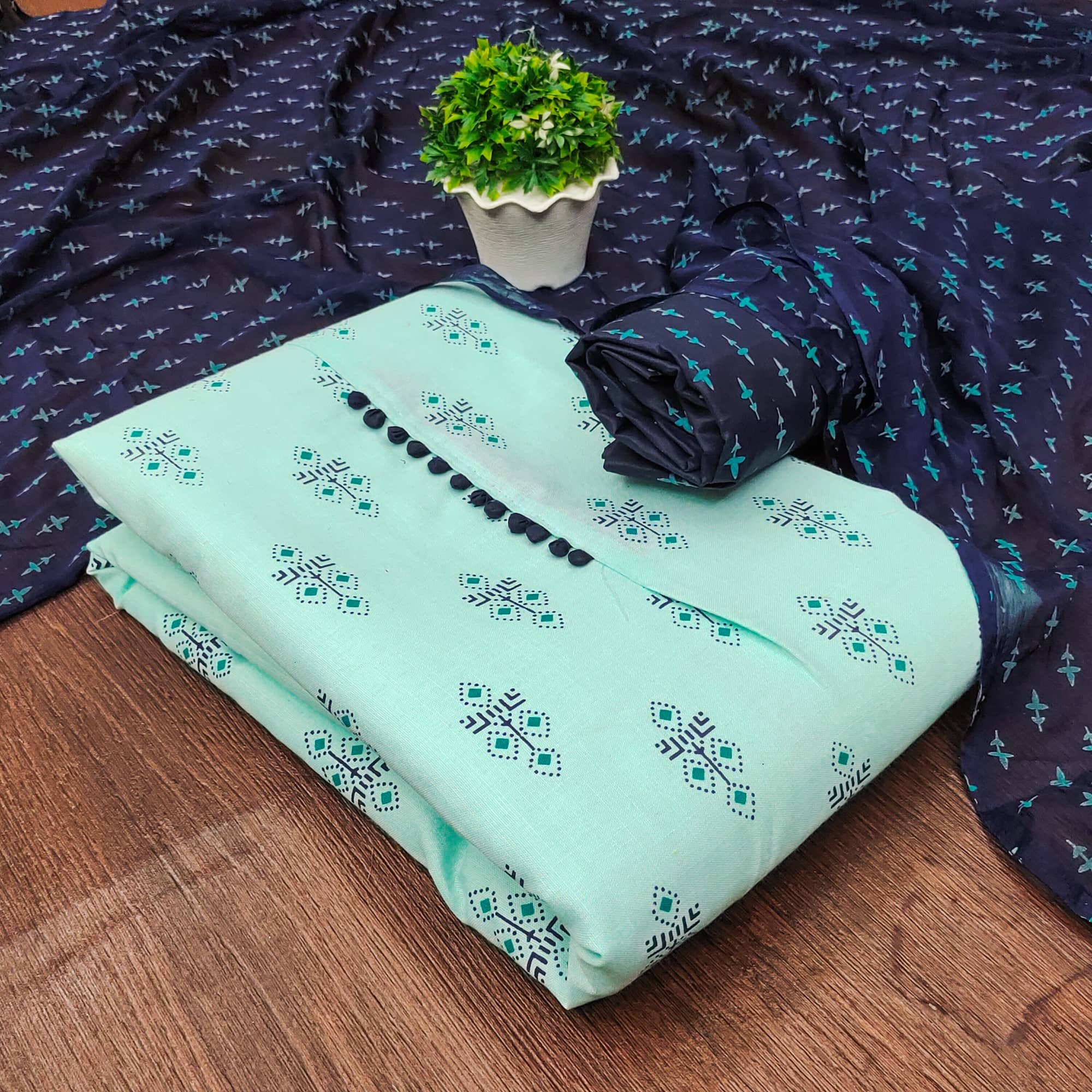 Rangtulika Ethnics Unstitched Cotton Printed Dress Material - Blue ( Pack of 1 ) - Unstitched Fabrics | Buy online on ZillyBuy