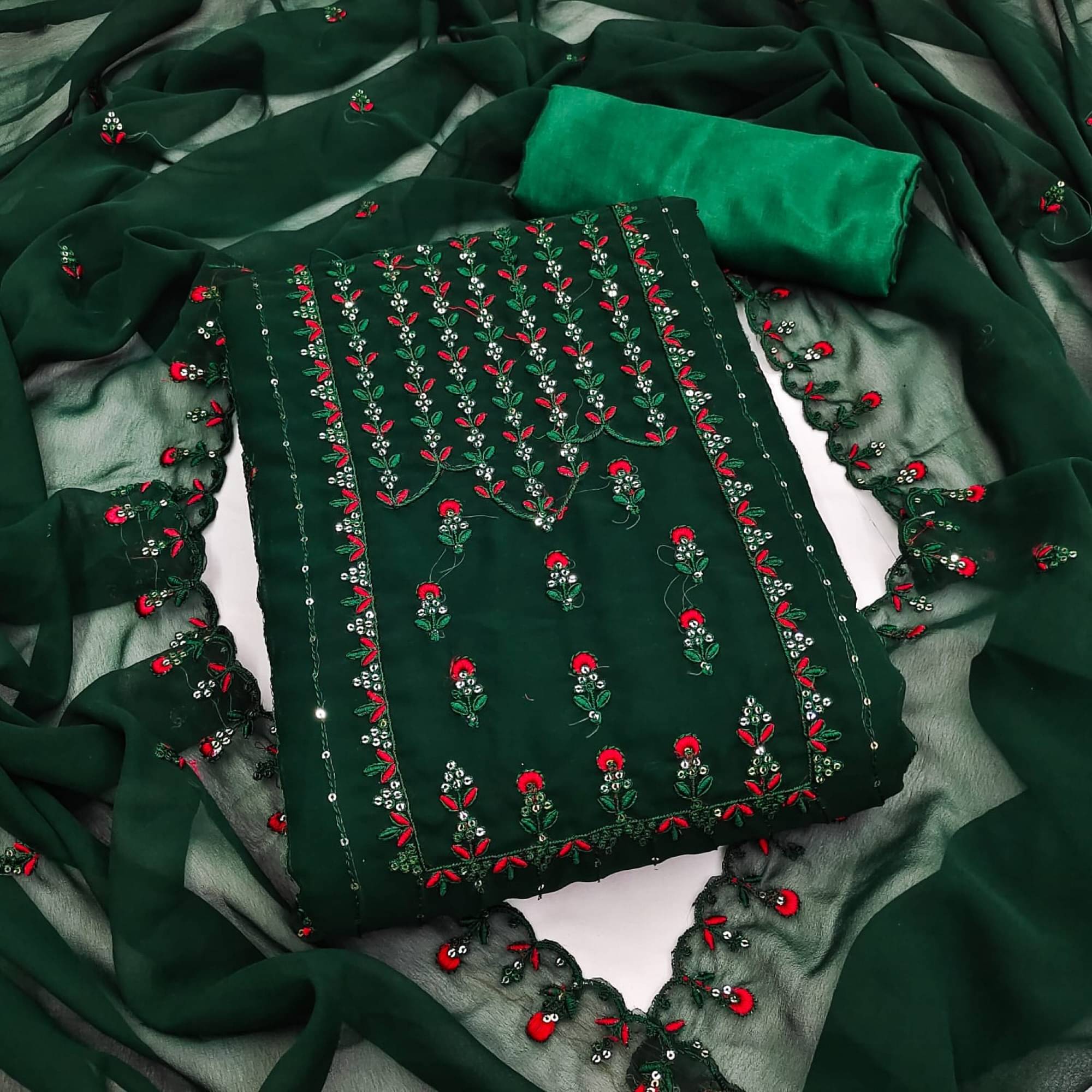 Rangtulika Ethnics Unstitched Georgette Embroidered Dress Material - Green ( Pack of 1 ) Rangtulika Ethnics Unstitched Georgette Embroidered Dress Material - Green ( Pack of 1 )