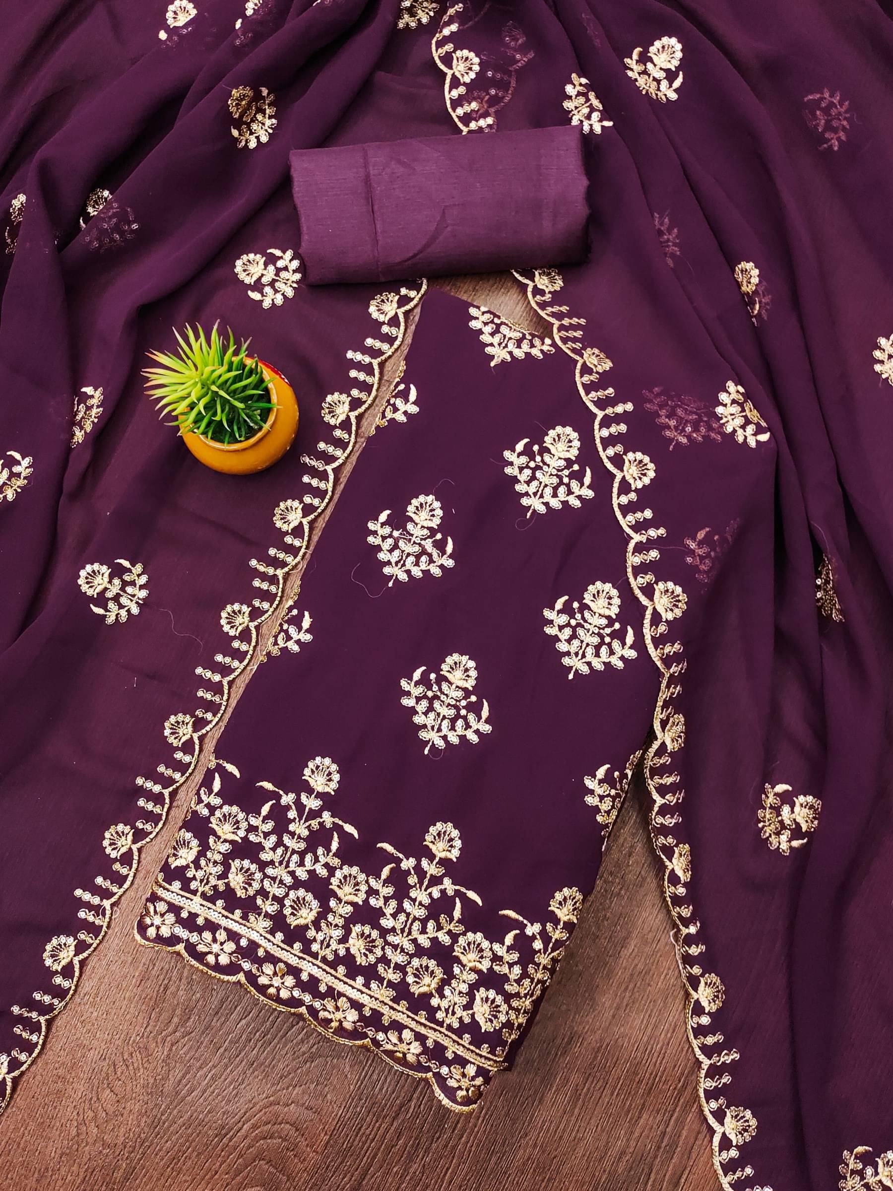     			Rangtulika Ethnics Unstitched Georgette Embroidered Dress Material - Purple ( Pack of 1 )