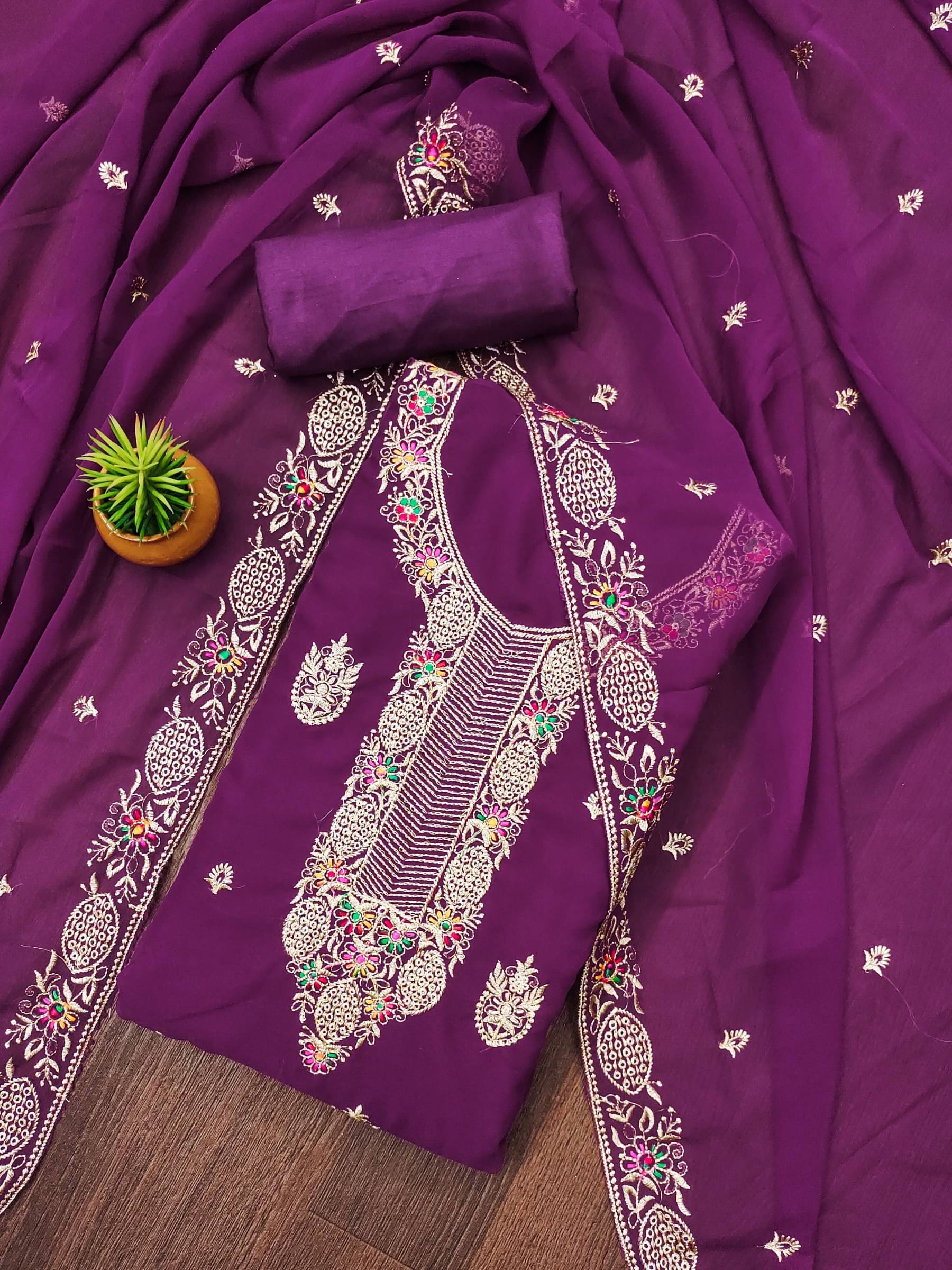 Rangtulika Ethnics Unstitched Georgette Embroidered Dress Material - Purple ( Pack of 1 ) Rangtulika Ethnics Unstitched Georgette Embroidered Dress Material - Purple ( Pack of 1 )