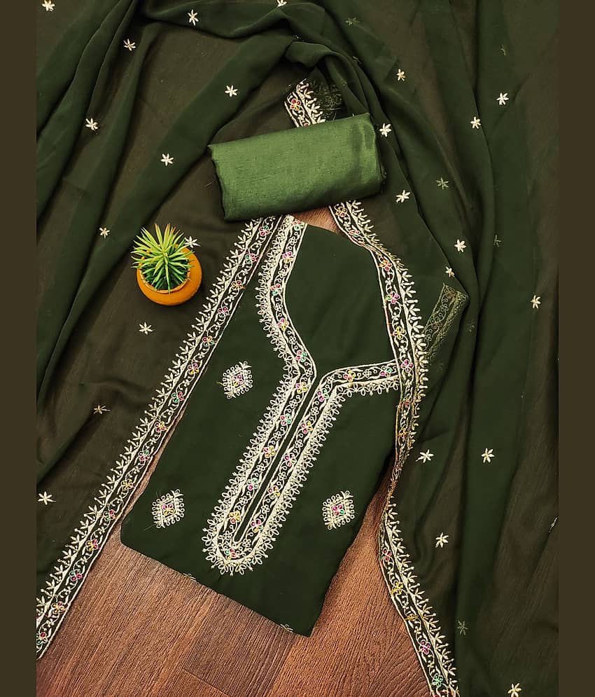 Rangtulika Ethnics Unstitched Georgette Embroidered Dress Material - Green ( Pack of 1 ) - Unstitched Fabrics | Buy online on ZillyBuy