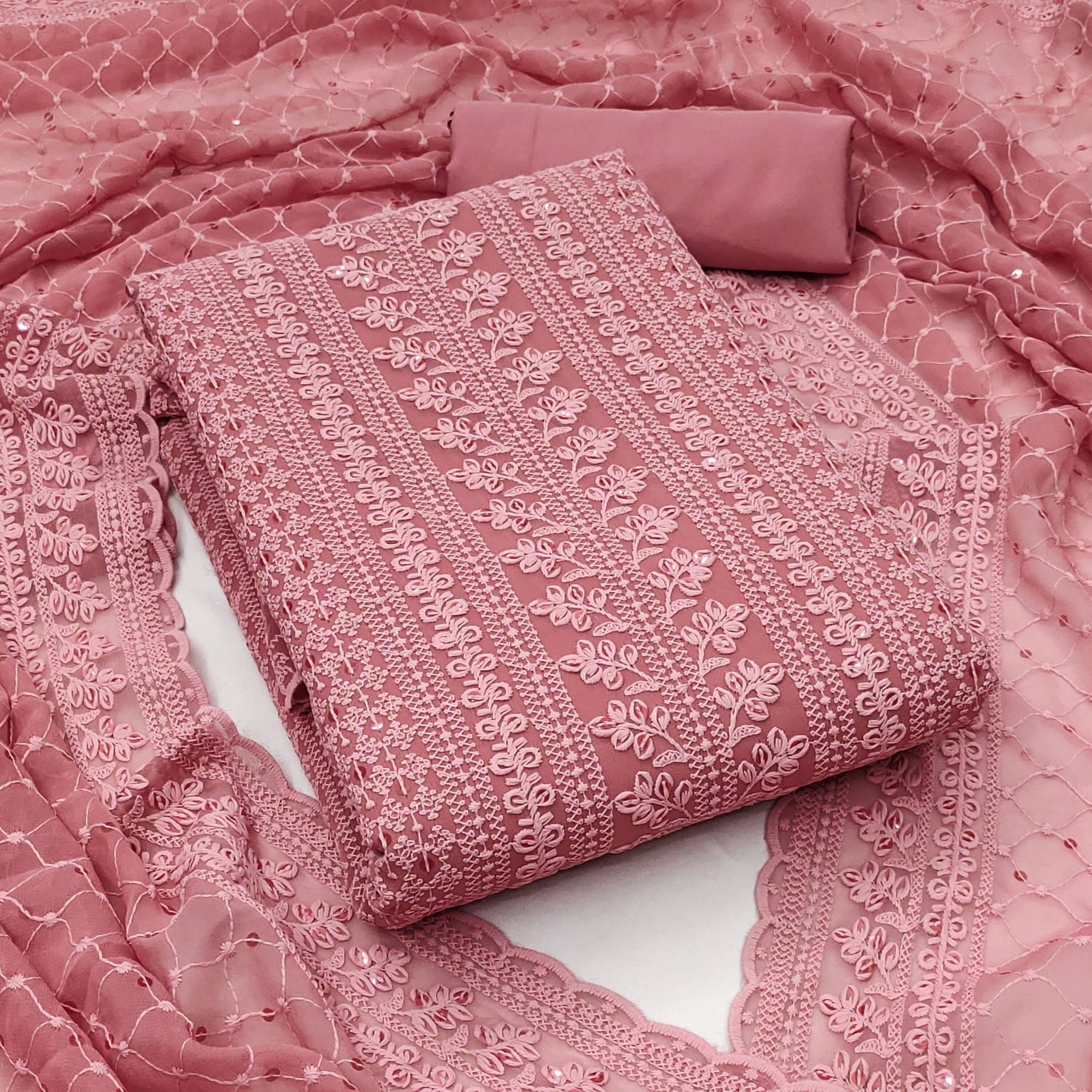 Rangtulika Ethnics Unstitched Georgette Embroidered Dress Material - Pink ( Pack of 1 ) Rangtulika Ethnics Unstitched Georgette Embroidered Dress Material - Pink ( Pack of 1 )