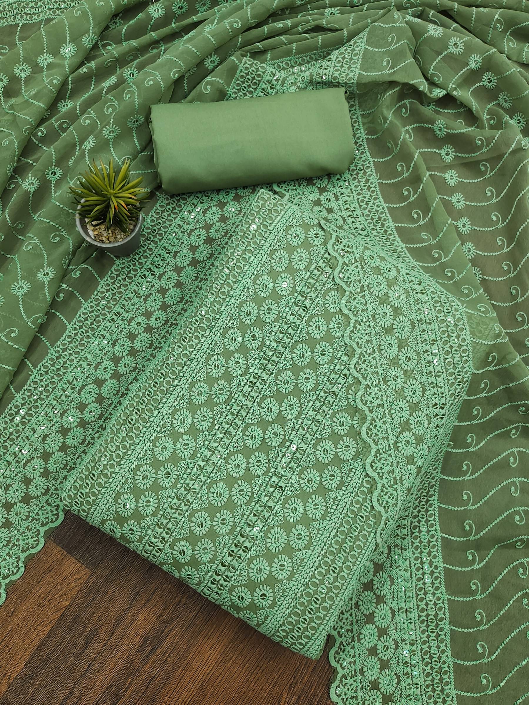     			Rangtulika Ethnics Unstitched Georgette Embroidered Dress Material - Mint Green ( Pack of 1 )