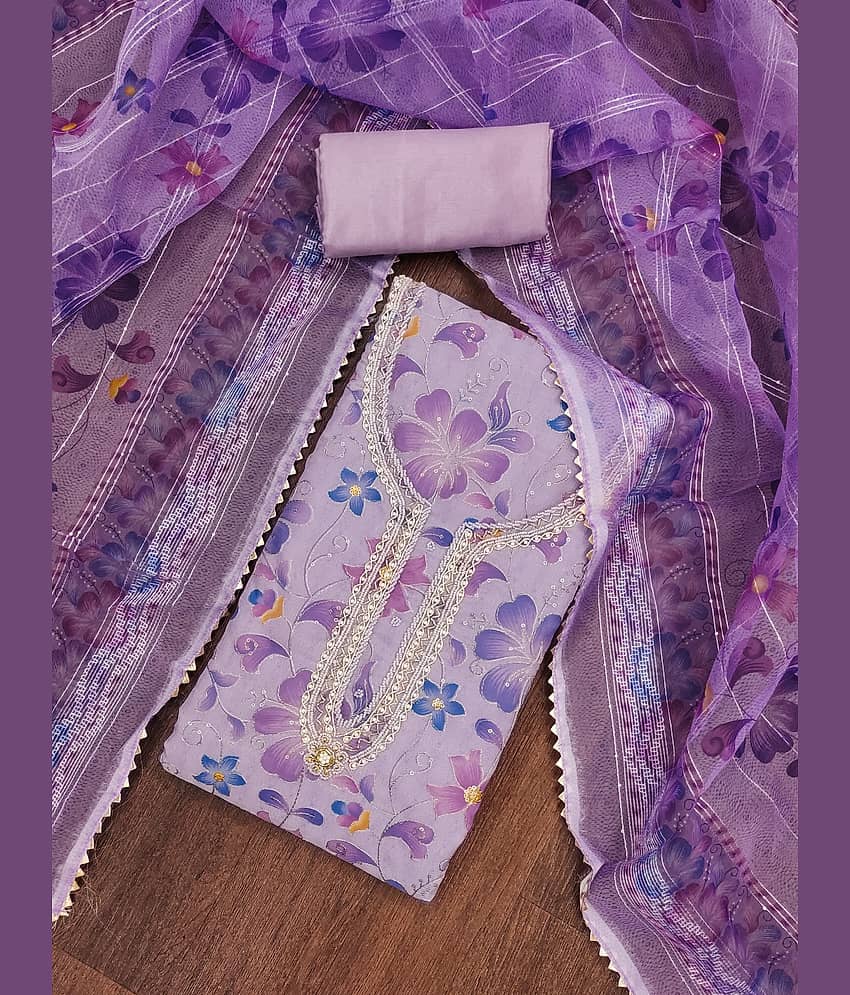 Rangtulika Ethnics Unstitched Organza Embroidered Dress Material - Purple ( Pack of 1 ) - Unstitched Fabrics | Buy online on ZillyBuy