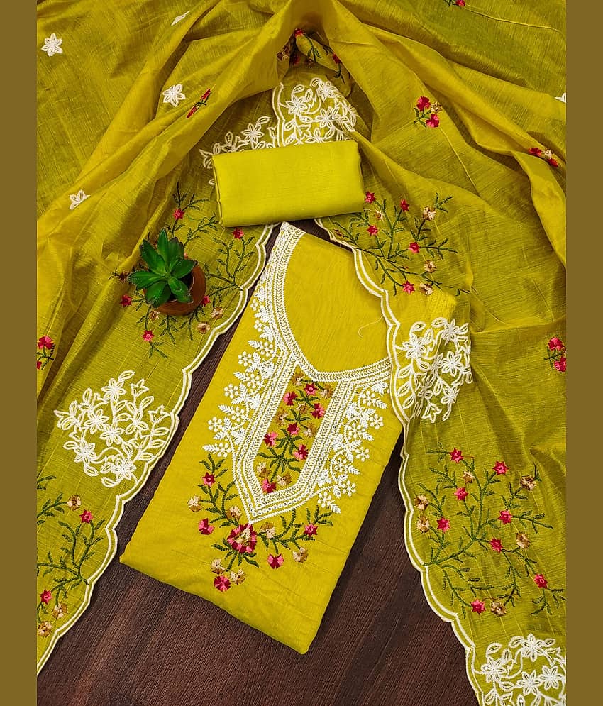 Rangtulika Ethnics Unstitched Organza Embroidered Dress Material - Olive ( Pack of 1 ) - Unstitched Fabrics | Buy online on ZillyBuy