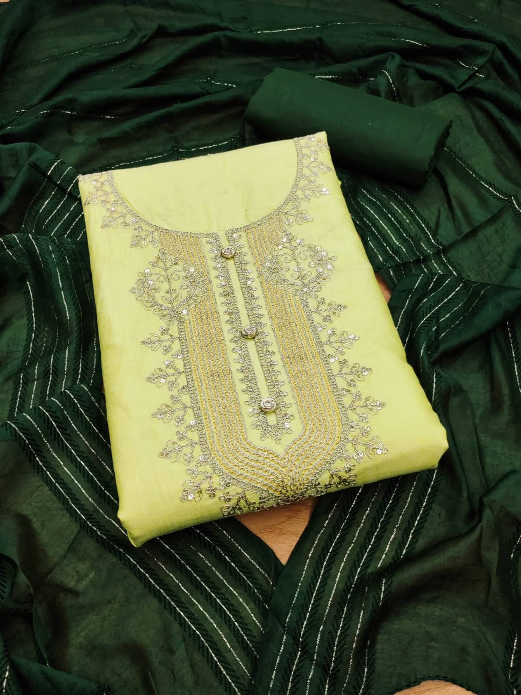 Rangtulika Ethnics Unstitched Rayon Embellished Dress Material - Yellow ( Pack of 1 ) Rangtulika Ethnics Unstitched Rayon Embellished Dress Material - Yellow ( Pack of 1 )