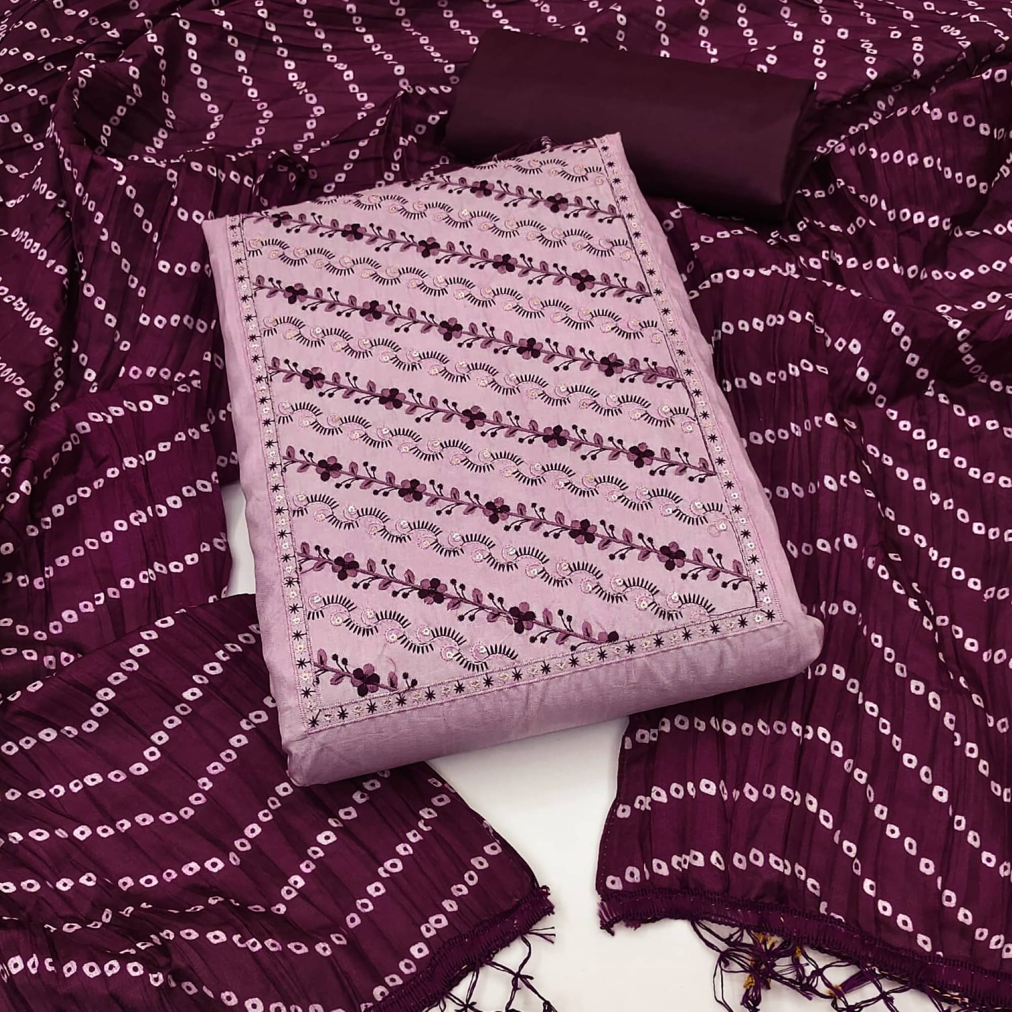 Rangtulika Ethnics Unstitched Silk Blend Embroidered Dress Material - Purple ( Pack of 1 ) Rangtulika Ethnics Unstitched Silk Blend Embroidered Dress Material - Purple ( Pack of 1 )
