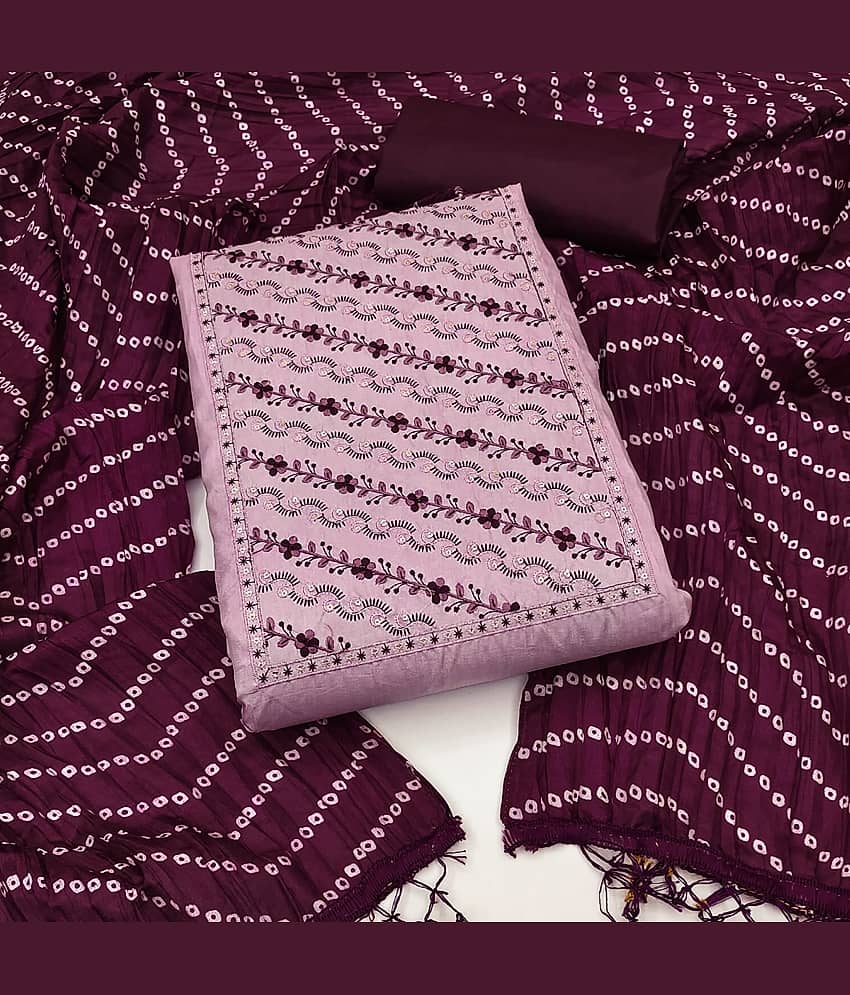 Rangtulika Ethnics Unstitched Silk Blend Embroidered Dress Material - Purple ( Pack of 1 ) - Unstitched Fabrics | Buy online on ZillyBuy