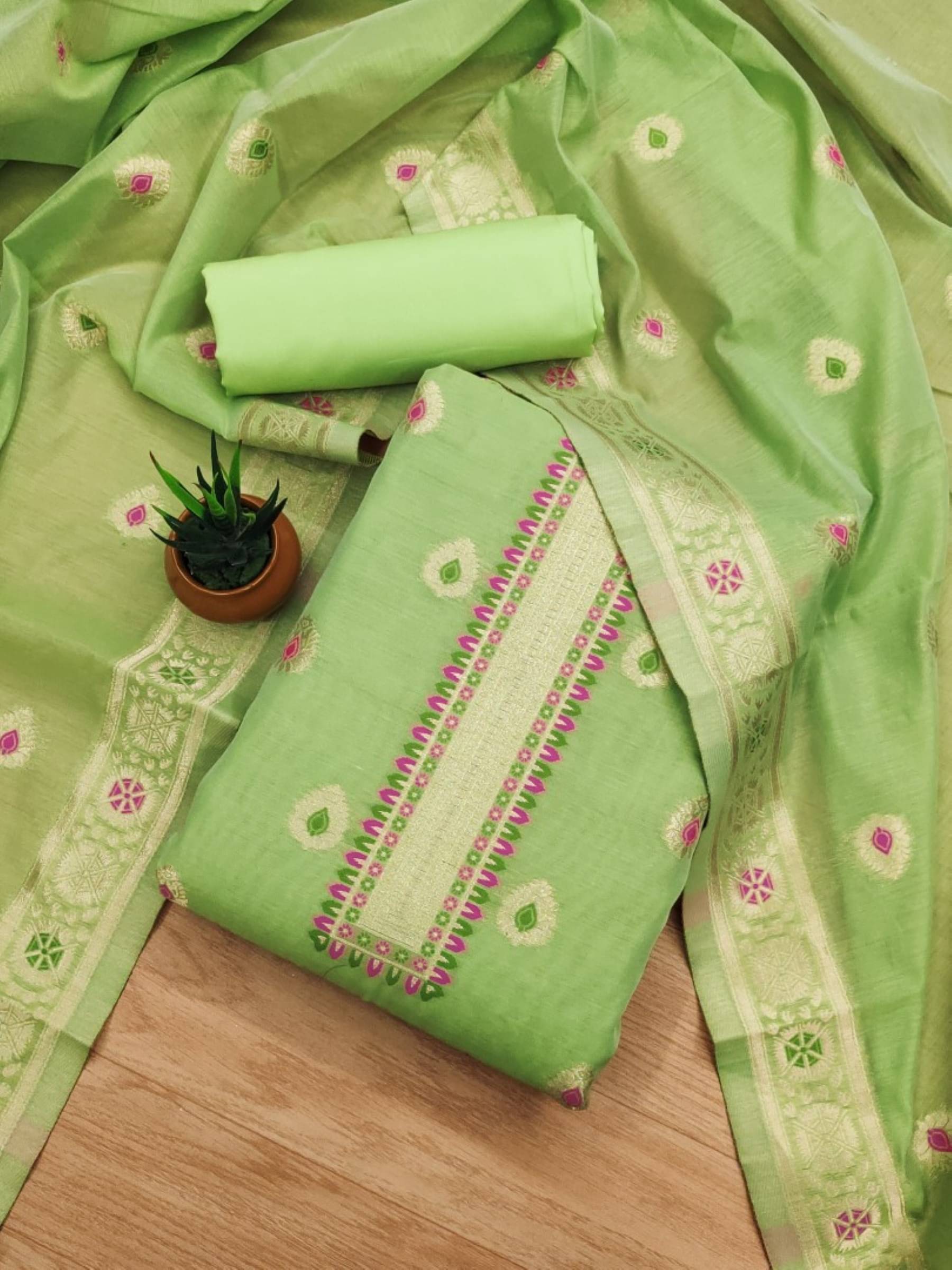 Rangtulika Ethnics Unstitched Silk Blend Embellished Dress Material - Mint Green ( Pack of 1 ) Rangtulika Ethnics Unstitched Silk Blend Embellished Dress Material - Mint Green ( Pack of 1 )