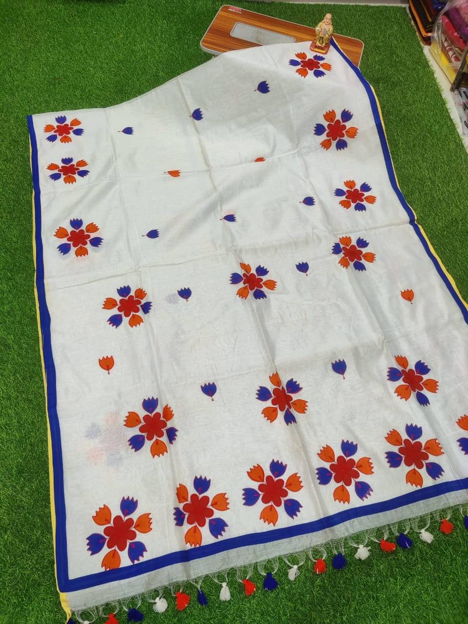     			SARADA HANDLOOM Cotton Printed Saree With Unstitched Blouse Piece ( White )