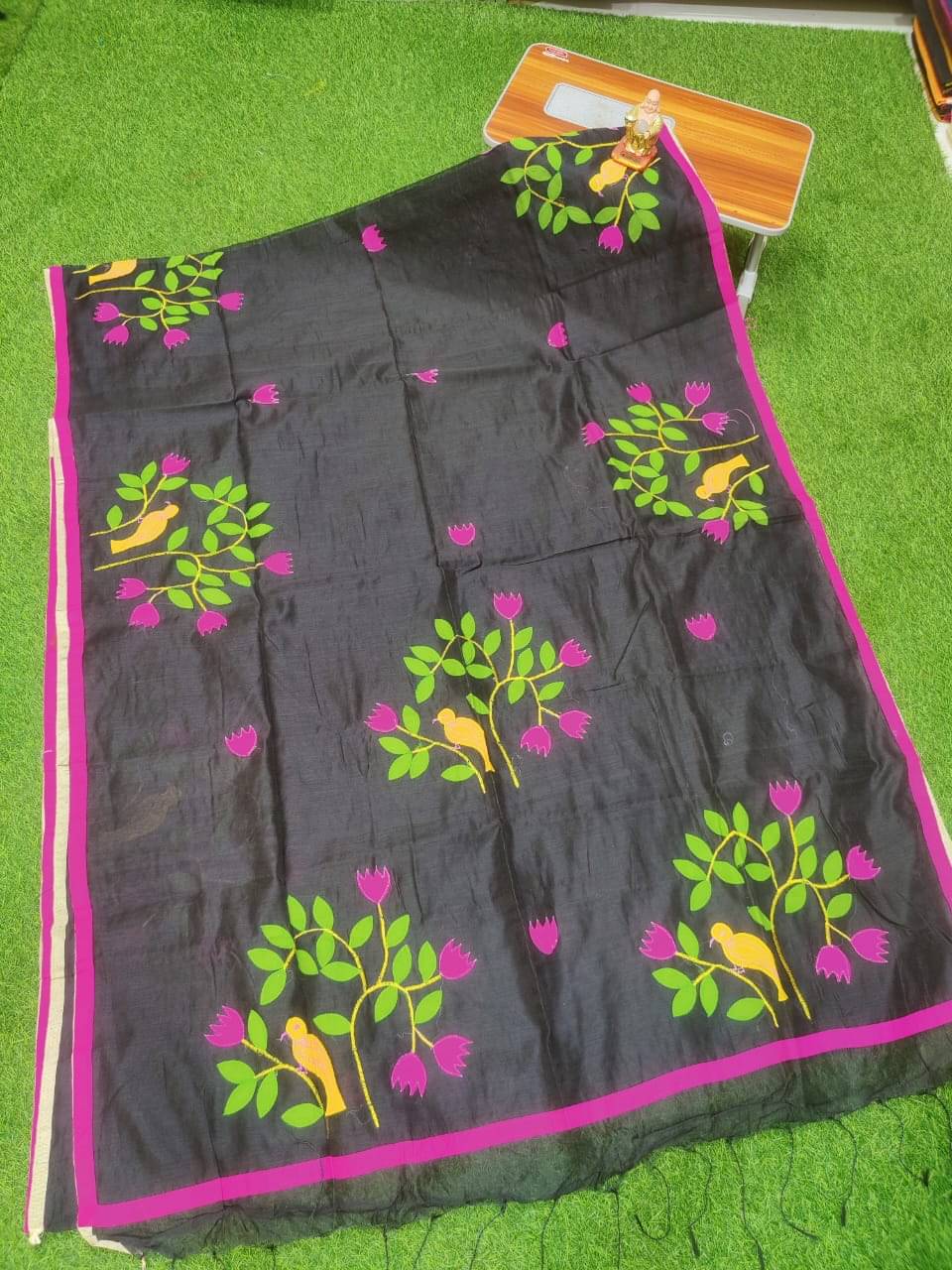     			SARADA HANDLOOM Cotton Printed Saree With Unstitched Blouse Piece ( Black )