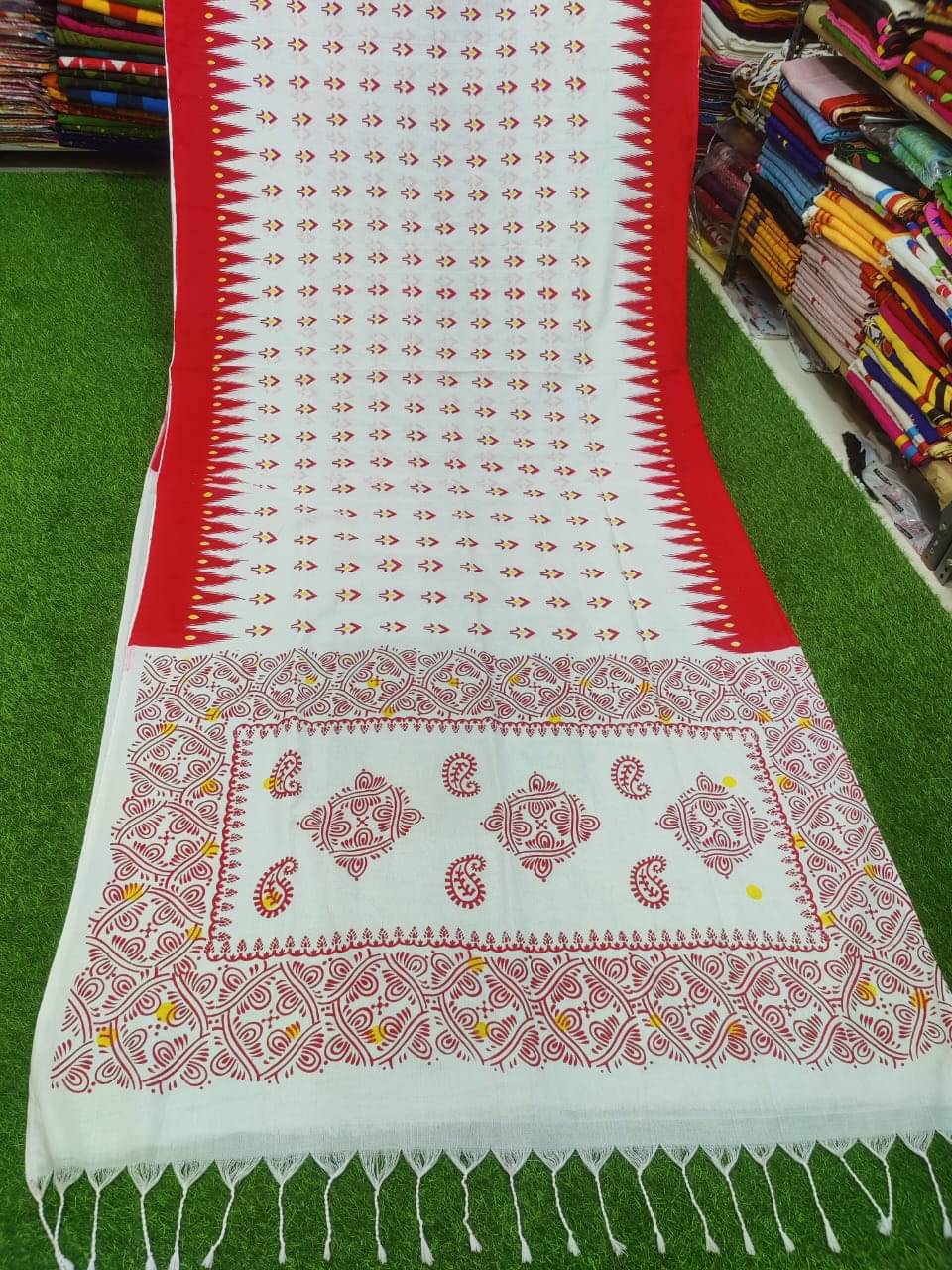     			SARADA HANDLOOM Cotton Printed Saree With Unstitched Blouse Piece ( White )