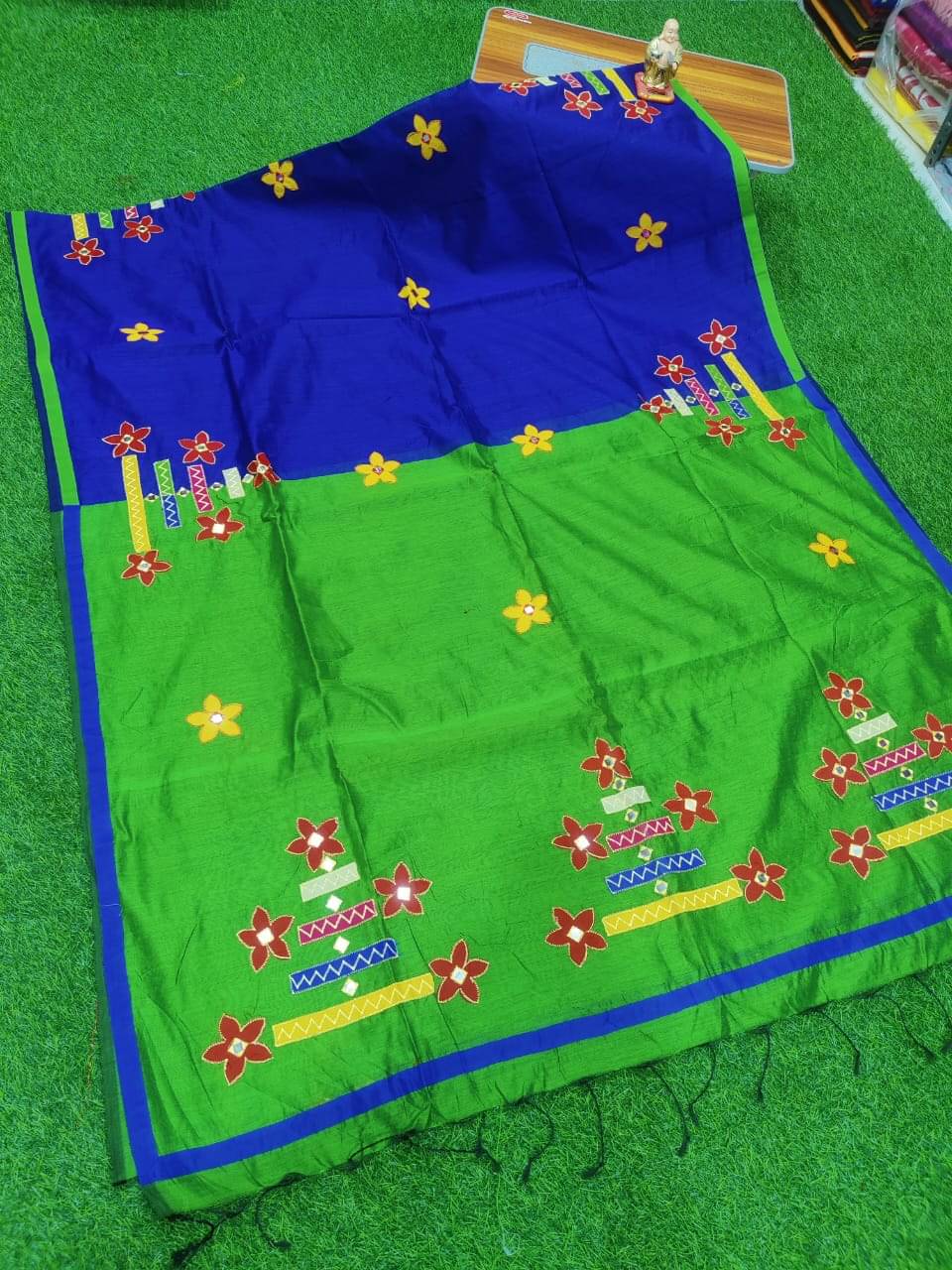     			SARADA HANDLOOM Cotton Printed Saree With Unstitched Blouse Piece ( Blue )