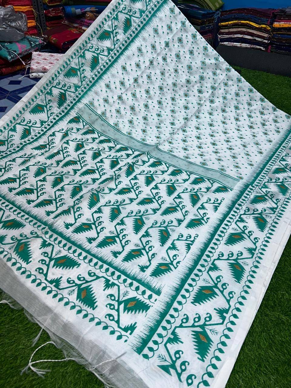     			SARADA HANDLOOM Cotton Printed Saree With Unstitched Blouse Piece ( White )