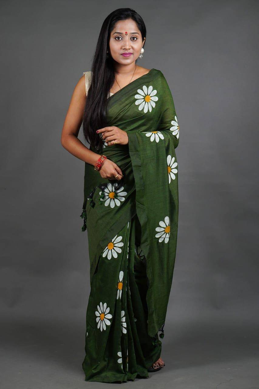     			SARADA HANDLOOM Cotton Printed Saree With Unstitched Blouse Piece ( Green )