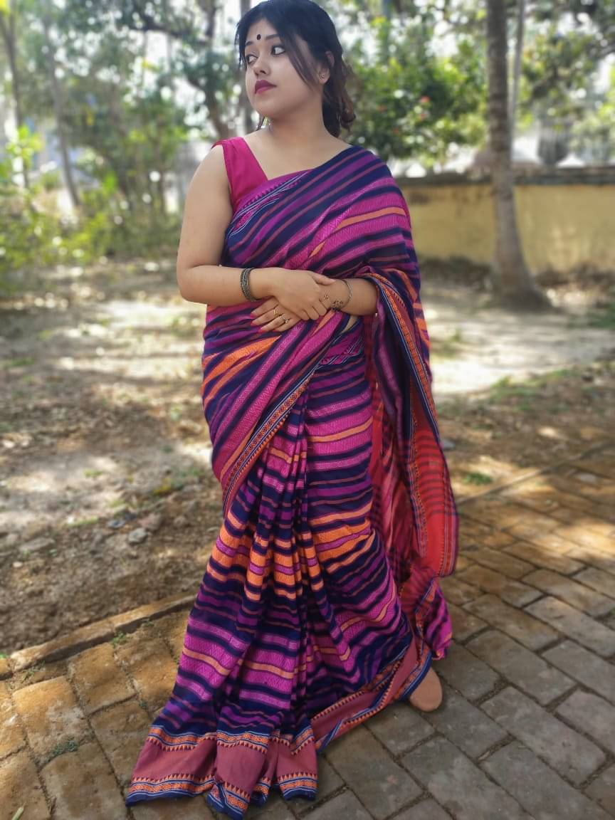     			SARADA HANDLOOM Cotton Striped Saree With Unstitched Blouse Piece ( Multicolor 1 )