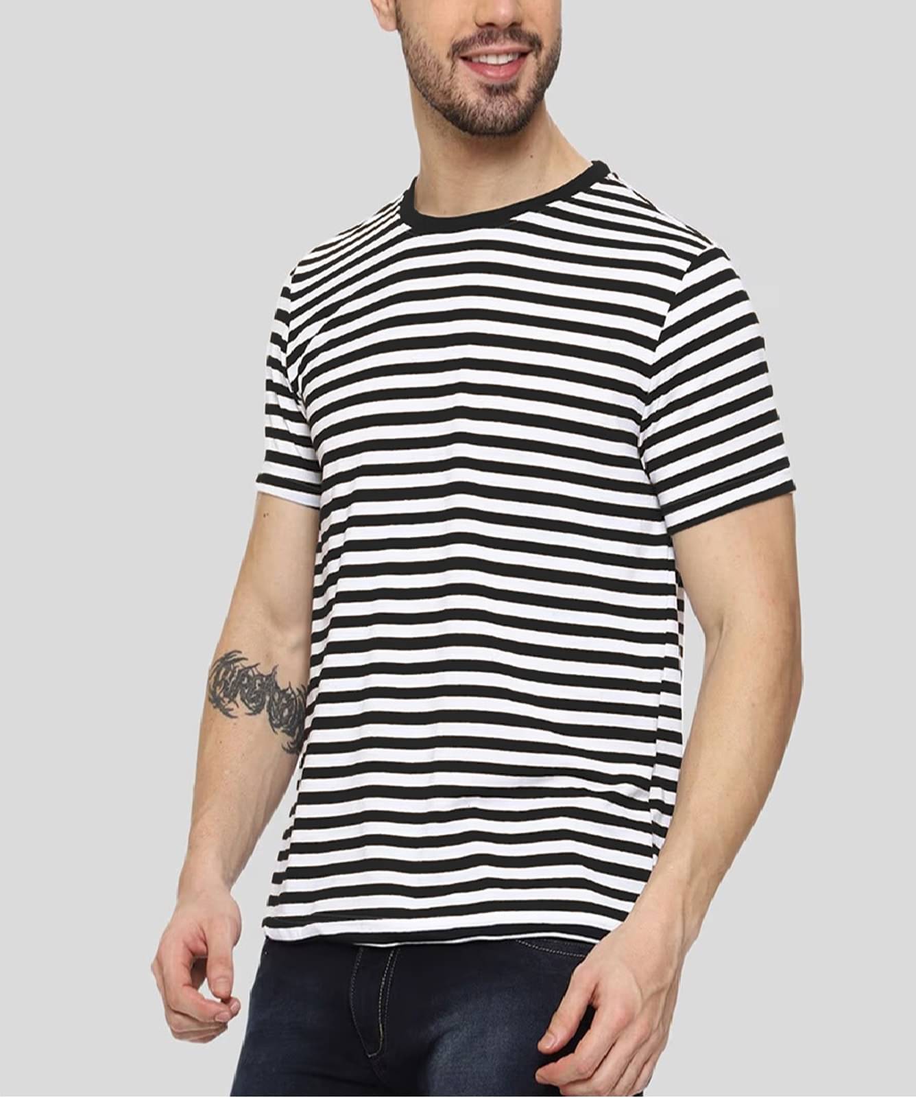 VEE SAA Cotton Regular Fit Striped Half Sleeves Men's Round T-Shirt - Black ( Pack of 1 ) VEE SAA Cotton Regular Fit Striped Half Sleeves Men's Round T-Shirt - Black ( Pack of 1 )