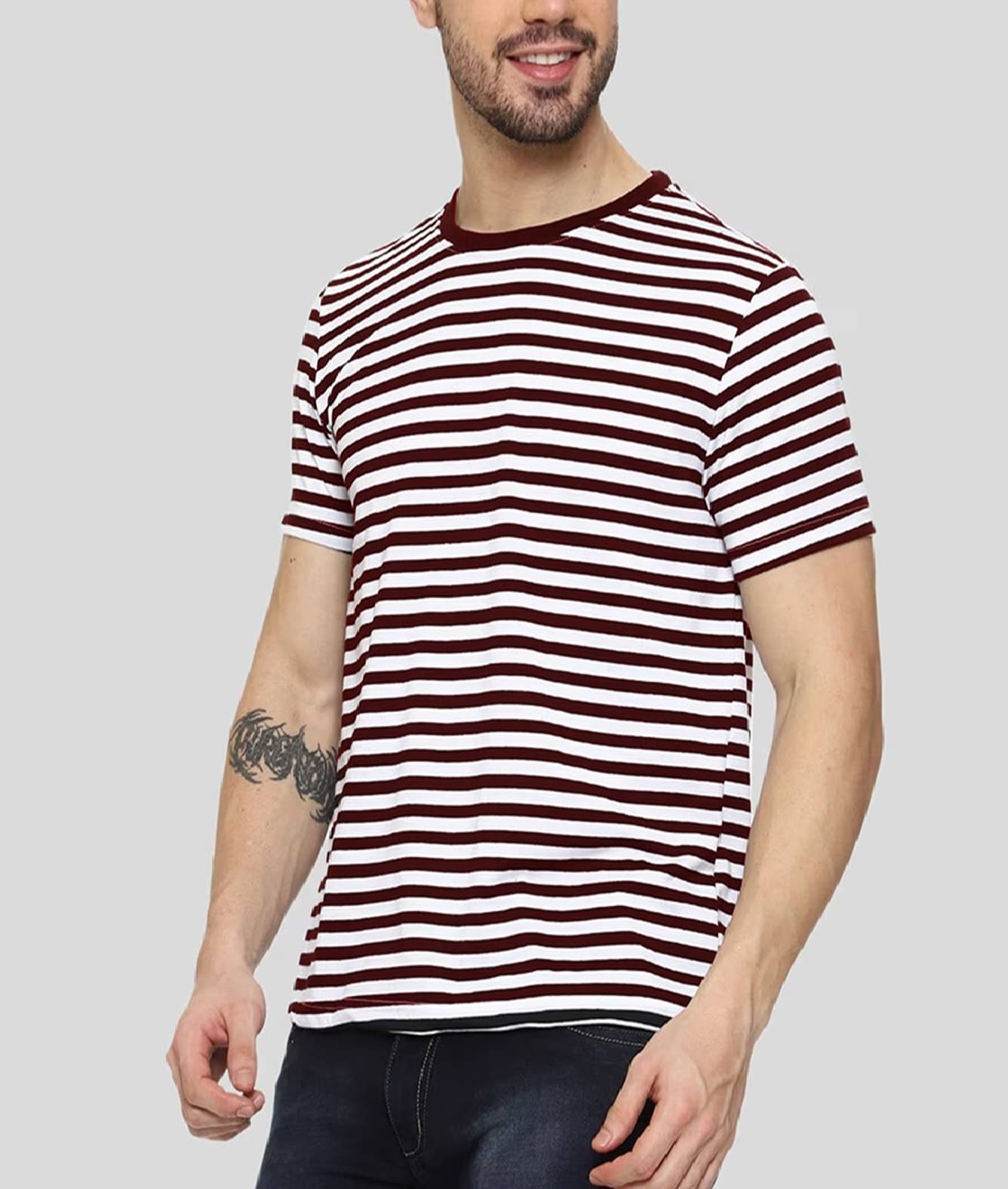 VEE SAA Cotton Regular Fit Striped Half Sleeves Men's Round T-Shirt - Maroon ( Pack of 1 ) VEE SAA Cotton Regular Fit Striped Half Sleeves Men's Round T-Shirt - Maroon ( Pack of 1 )