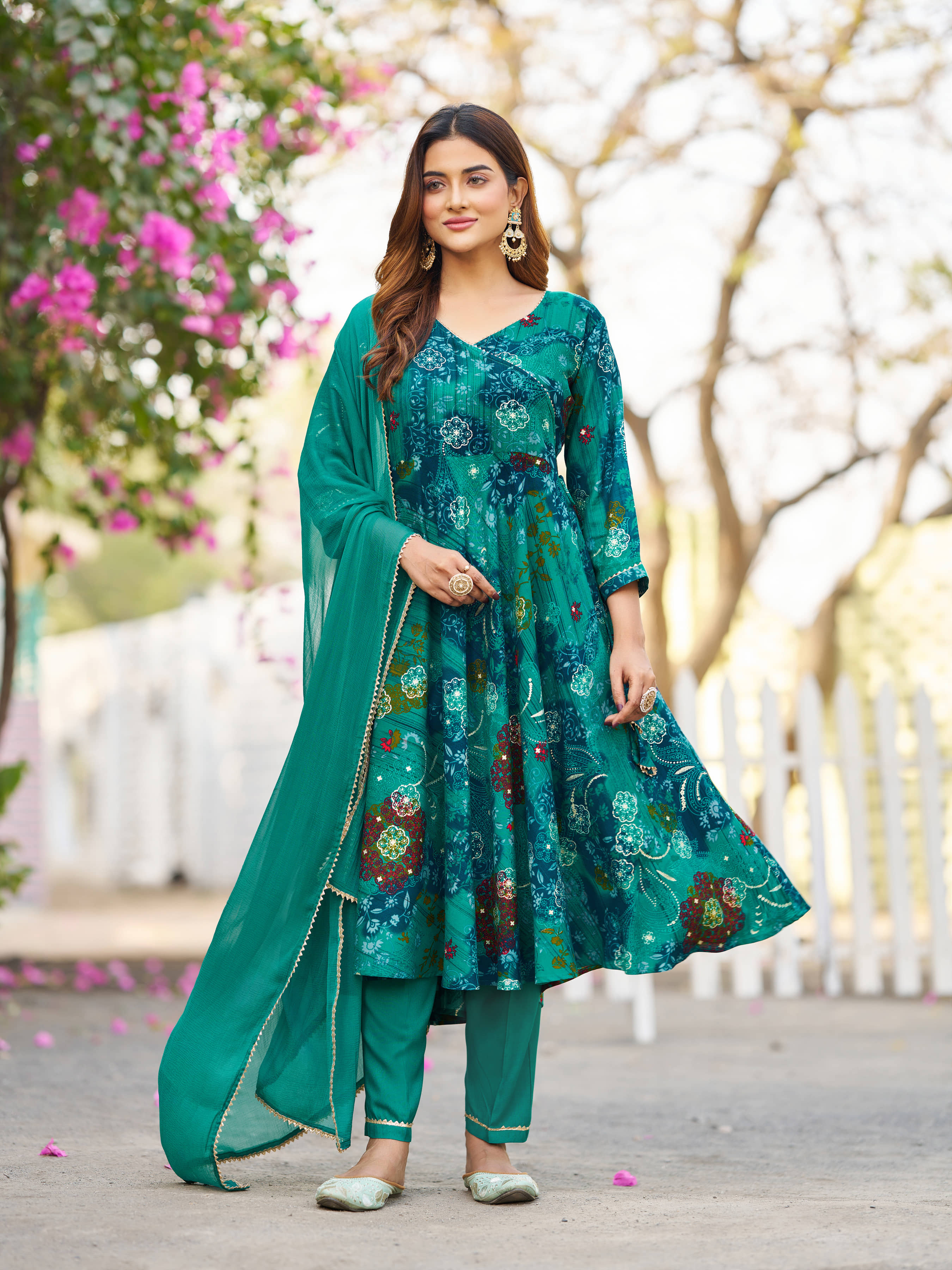 VIBEVISION Cotton Blend Printed Kurti With Pants Women's Stitched Salwar Suit - Teal ( Pack of 1 )