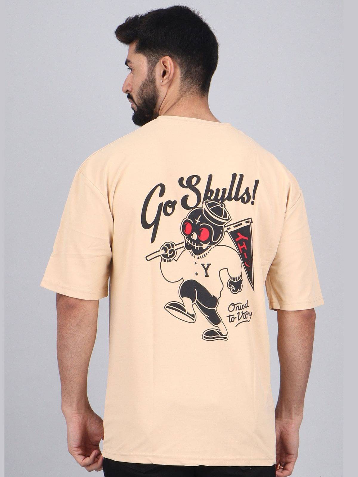 WILD ELEPHANT Polyester Oversized Fit Printed Half Sleeves Men's Round T-Shirt - Beige ( Pack of 1 ) WILD ELEPHANT Polyester Oversized Fit Printed Half Sleeves Men's Round T-Shirt - Beige ( Pack of 1 )