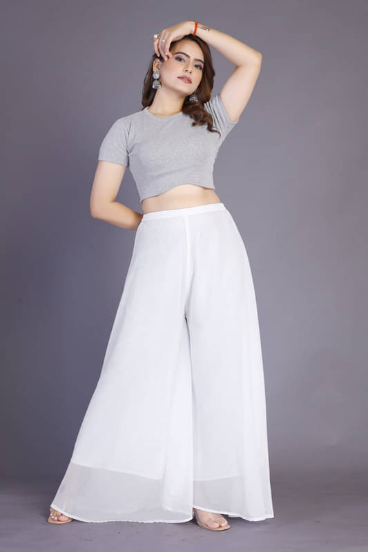     			YASHASVI ENTERPRISE - White Georgette Women's Palazzo ( Pack of 1 )
