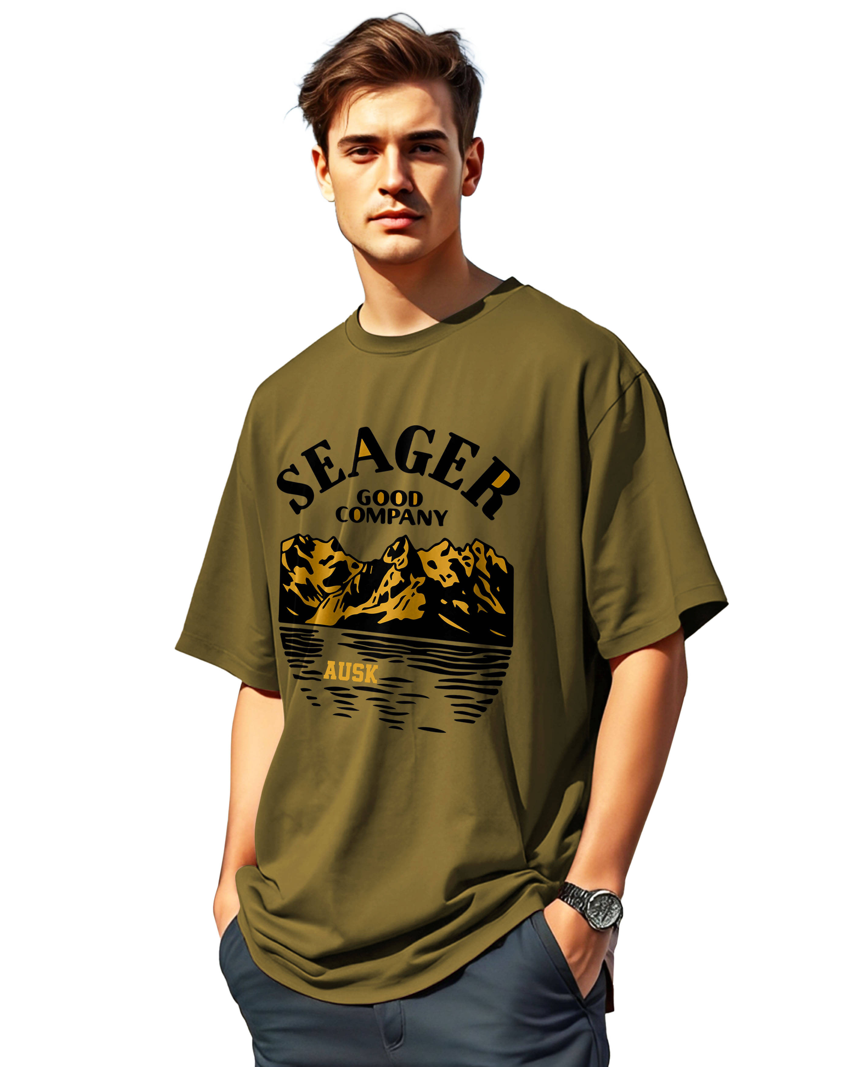     			AOOSH Cotton Oversized Fit Printed Half Sleeves Men's Round T-Shirt - Green ( Pack of 1 )