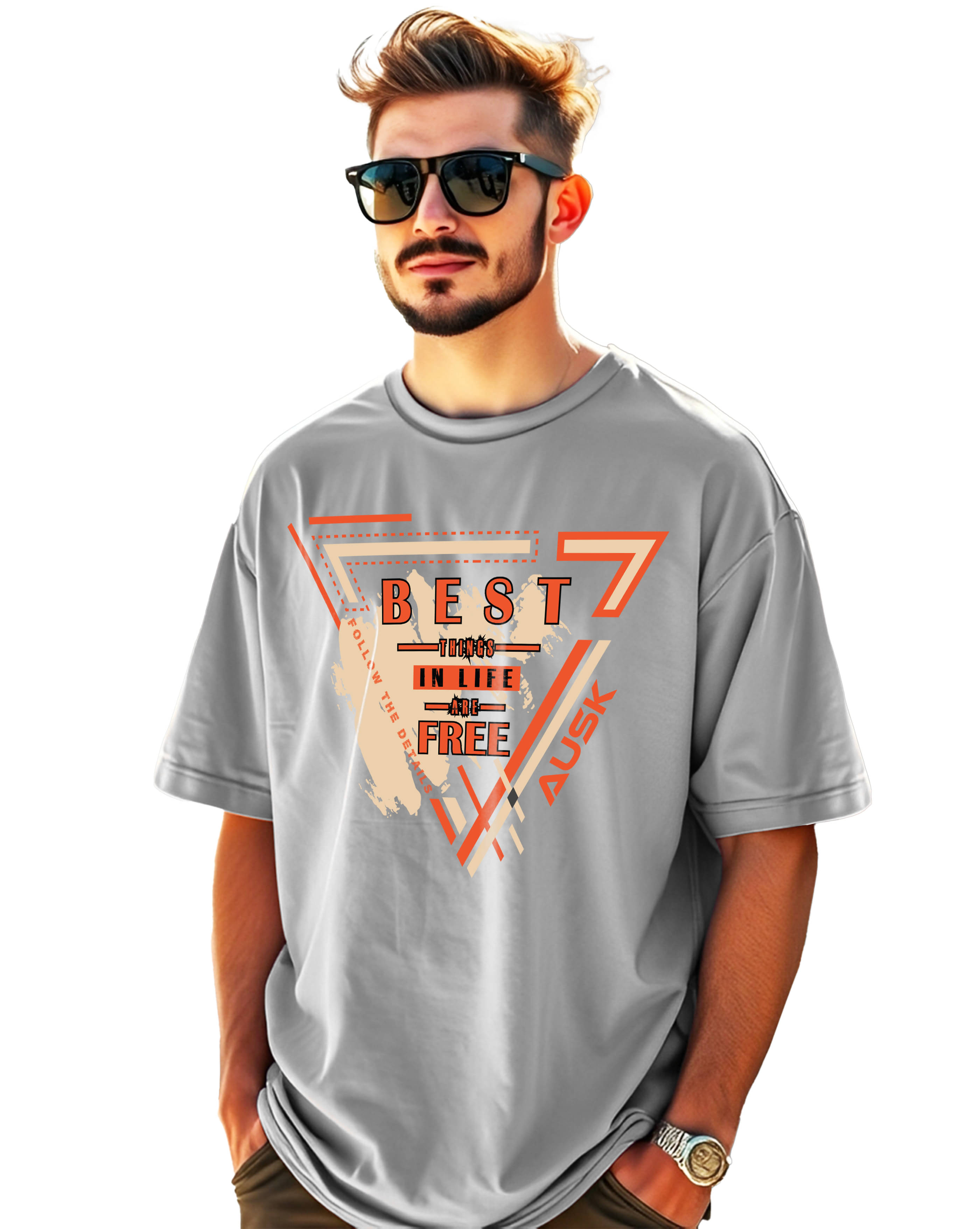 AOOSH Cotton Oversized Fit Printed Half Sleeves Men's Round T-Shirt - Grey ( Pack of 1 )     			AOOSH Cotton Oversized Fit Printed Half Sleeves Men's Round T-Shirt - Grey ( Pack of 1 )