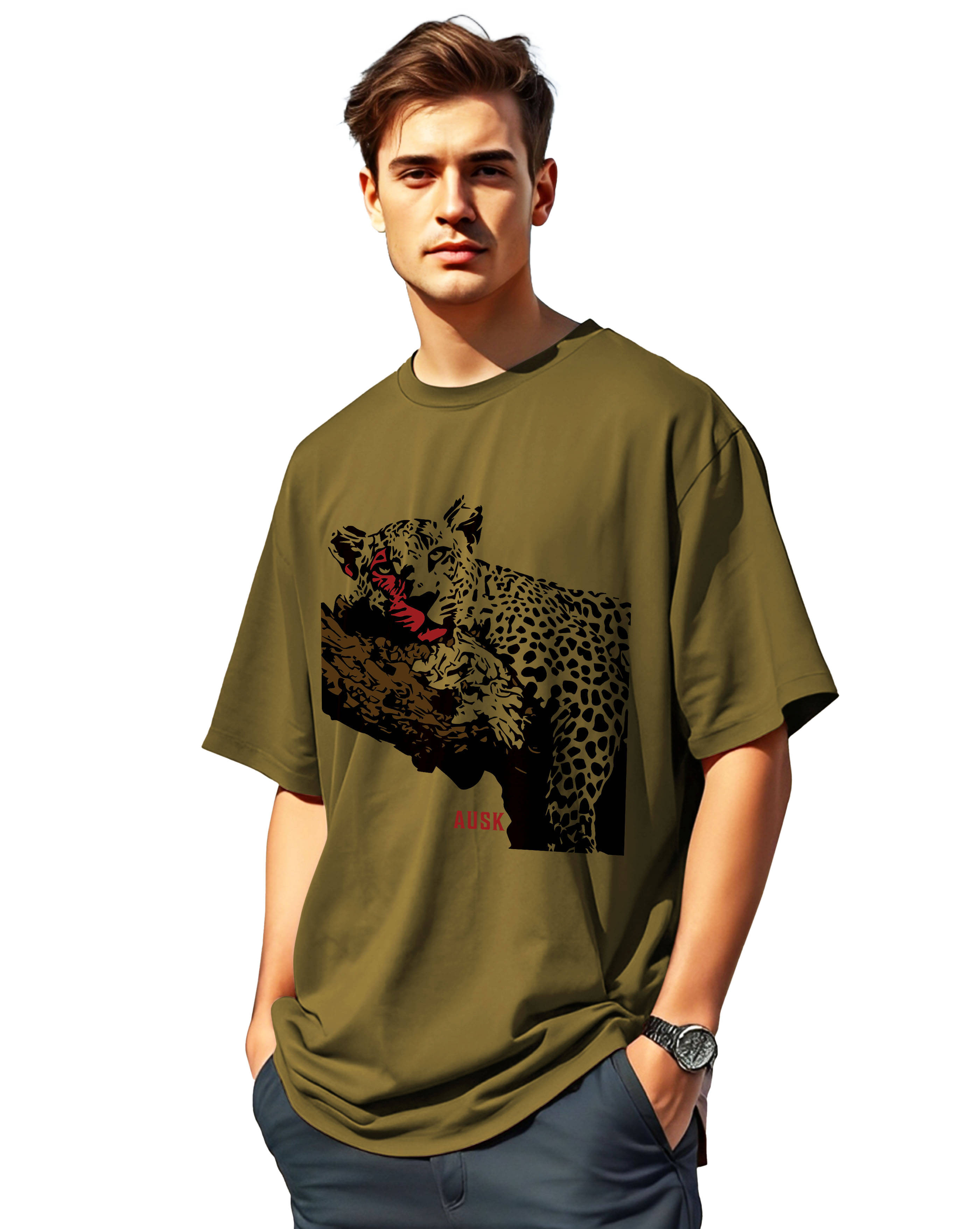     			AOOSH Cotton Oversized Fit Printed Half Sleeves Men's Round T-Shirt - Green ( Pack of 1 )