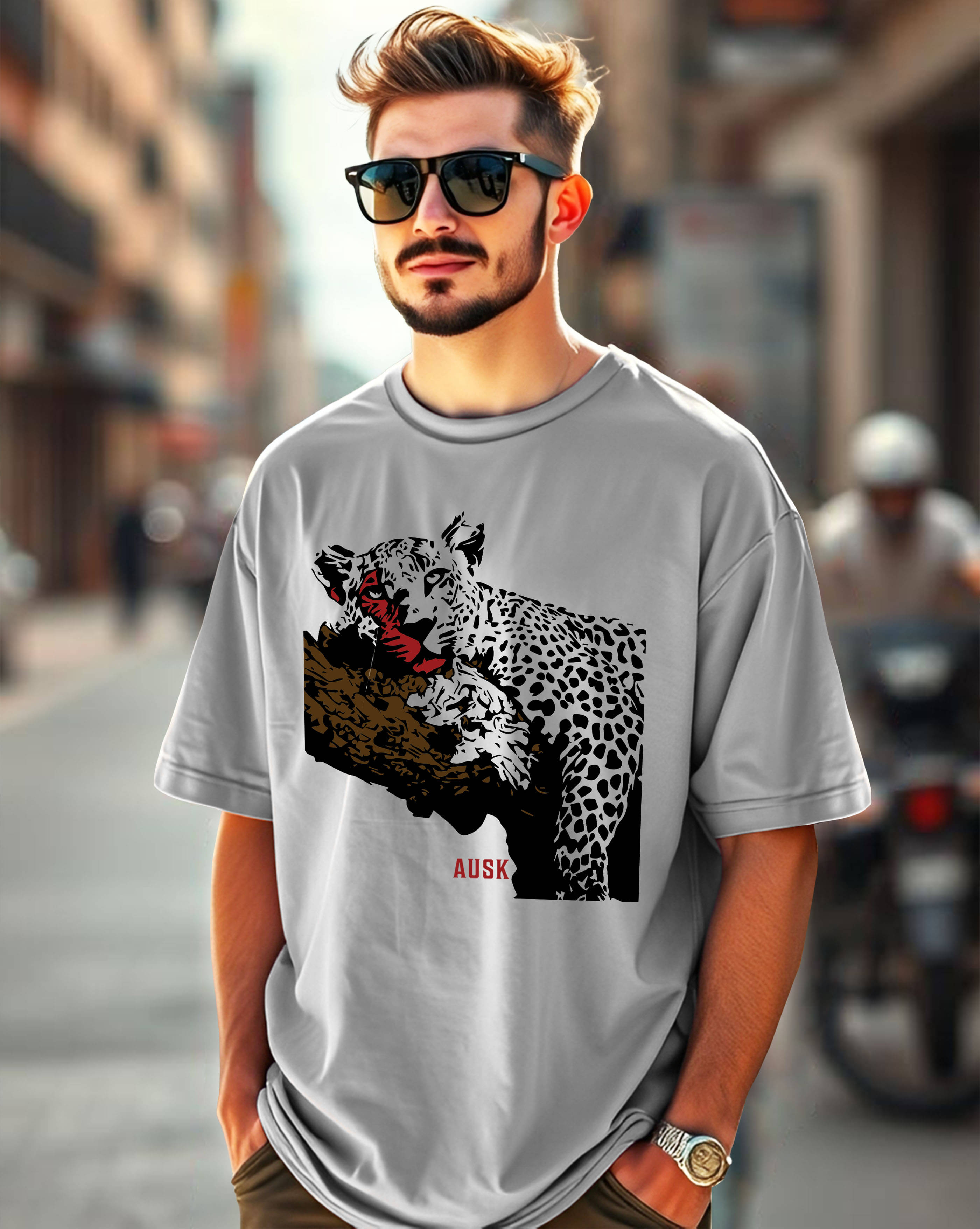     			AUSK Cotton Oversized Fit Printed Half Sleeves Men's Round T-Shirt - Grey ( Pack of 1 )
