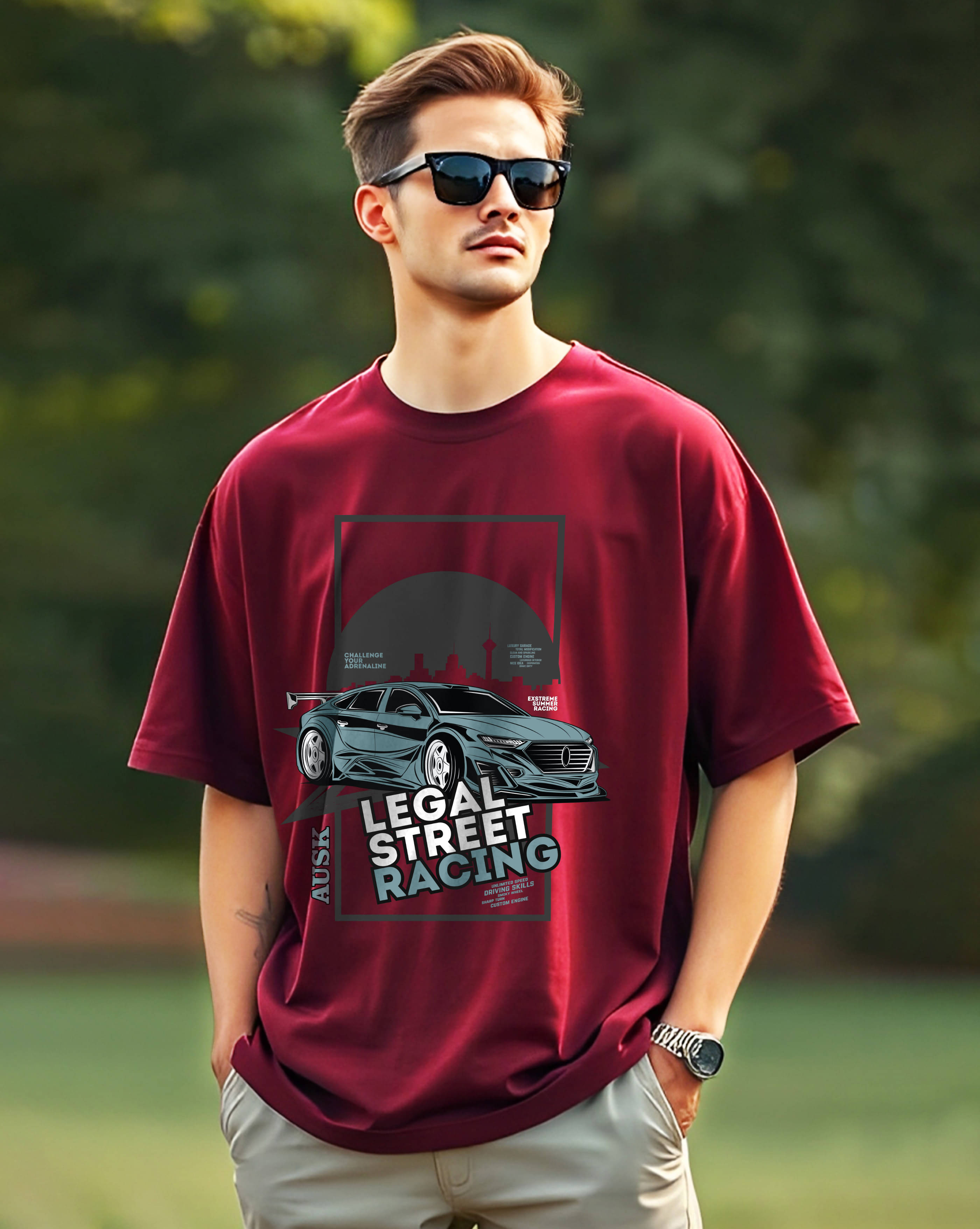     			AUSK Cotton Oversized Fit Printed Half Sleeves Men's Round T-Shirt - Maroon ( Pack of 1 )