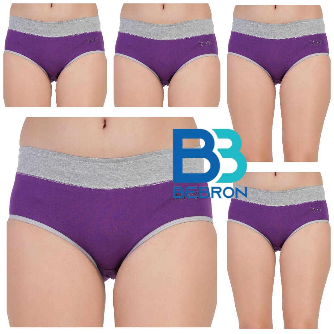     			Bebron Pack of 5 Cotton Lycra Hipster For Women ( Purple )