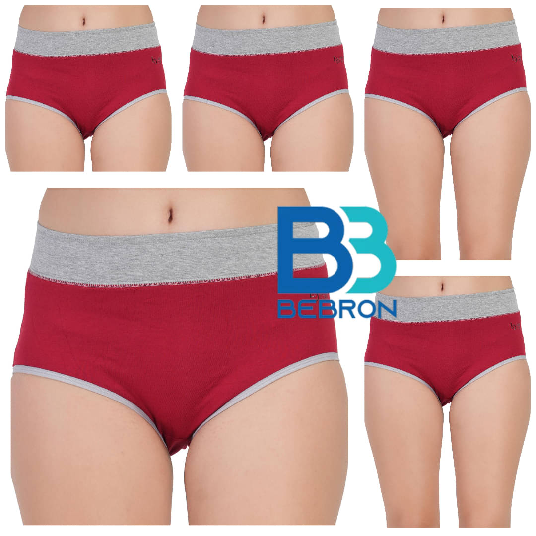     			Bebron Pack of 5 Cotton Lycra Hipster For Women ( Maroon )