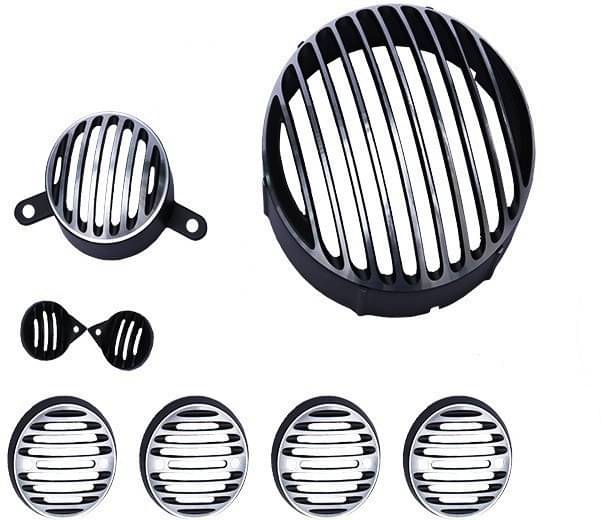     			Golden Fox Head Light+Tail light+Indicator Set Cover+ Parking Set For Royal Enfield Bullet Classic 350 Bike Headlight Grill (Black) Bike Headlight Grill (Black)