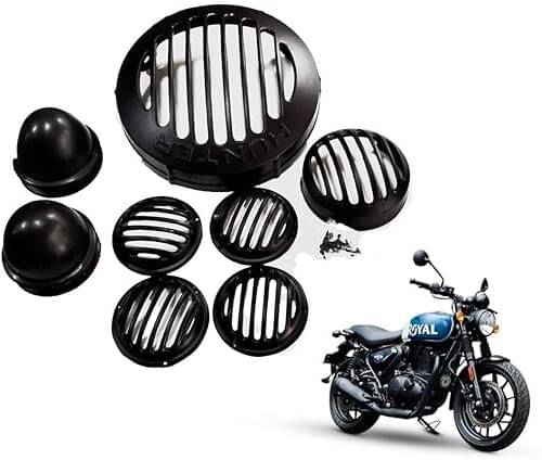     			Golden Fox Metal Grill Set Compatible for RE Hunter 350 (Set of 10, Black ) Bike Headlight Grill (Black)
