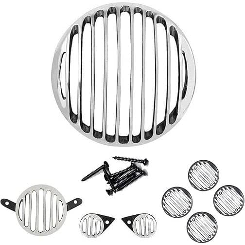     			Golden Fox complete Diamond cut Metal Grill set for Bullet Classic 350 & 500 Bike Headlight Grill (Black, Silver)