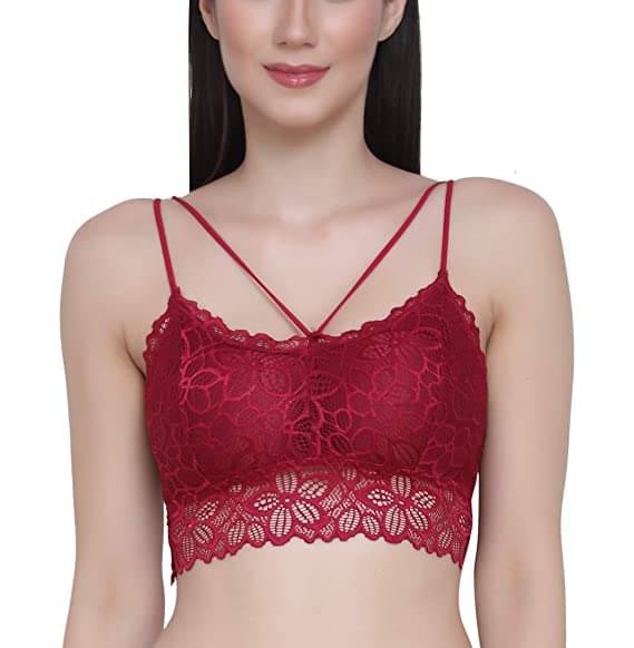 Kamini Pack of 1 Lace Lightly Padded Bralette Bra For Women ( Maroon ) Kamini Pack of 1 Lace Lightly Padded Bralette Bra For Women ( Maroon )