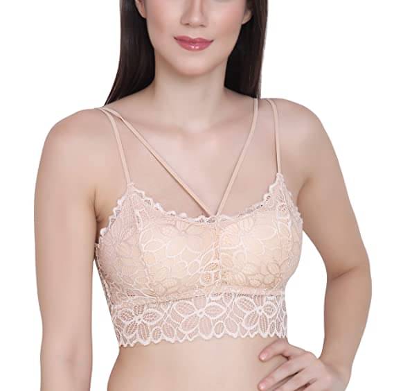     			Kamini Pack of 1 Lace Lightly Padded Bralette Bra For Women ( Beige )
