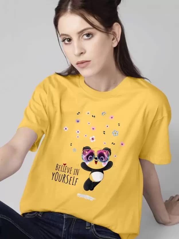Kushi flyer Women Polyester Printed Regular Fit Round Neck T-Shirt ( Multicolor 1 )