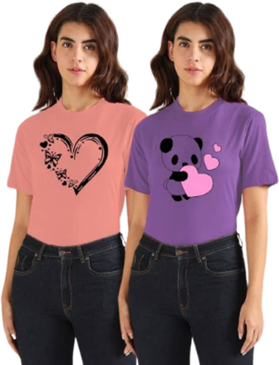 Kushi flyer Women Polyester Printed Regular Fit Round Neck T-Shirt ( Multicolor 3 )