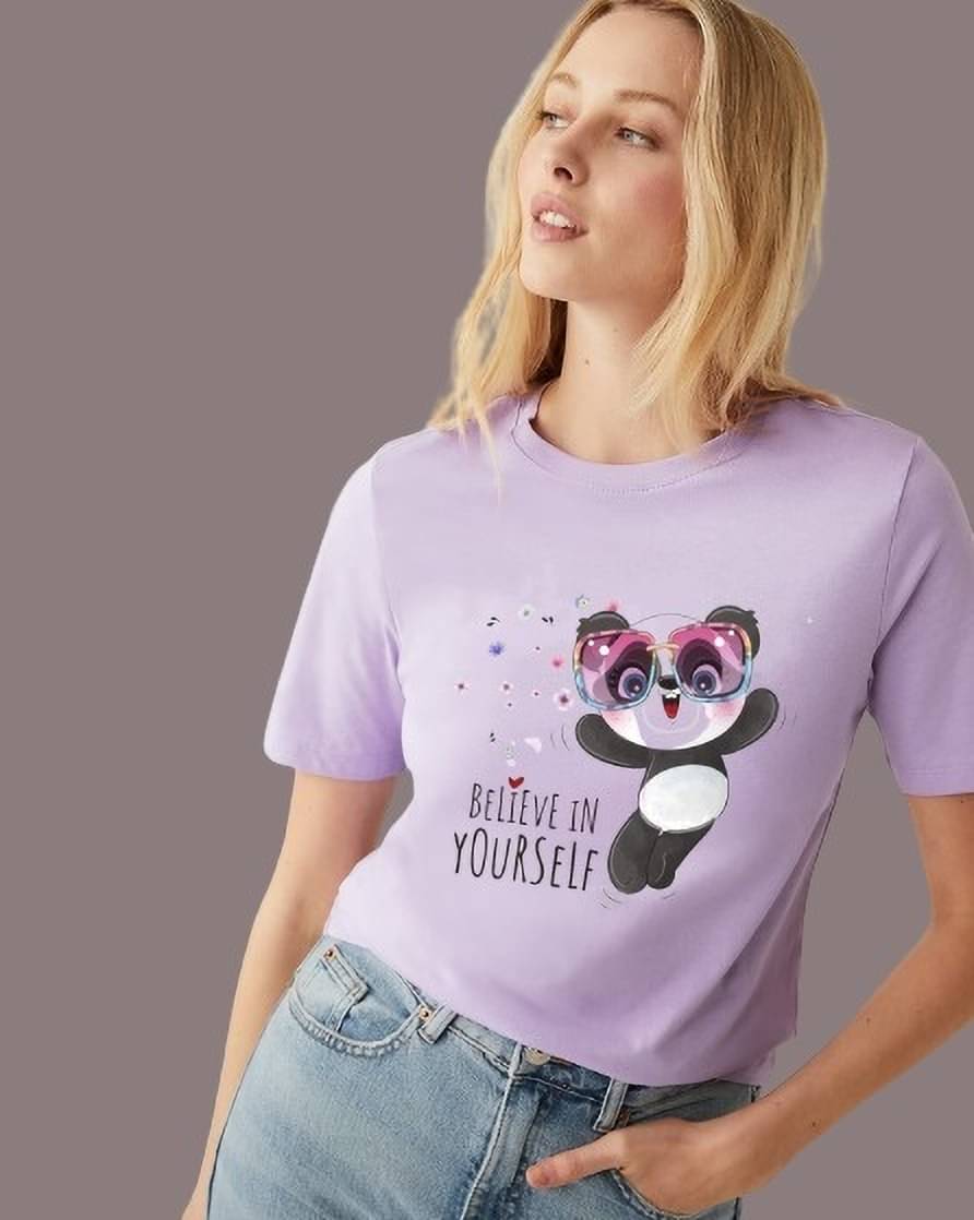    			Lecowar Women Polyester Printed Regular Fit Round Neck T-Shirt ( Multicolor 11 )