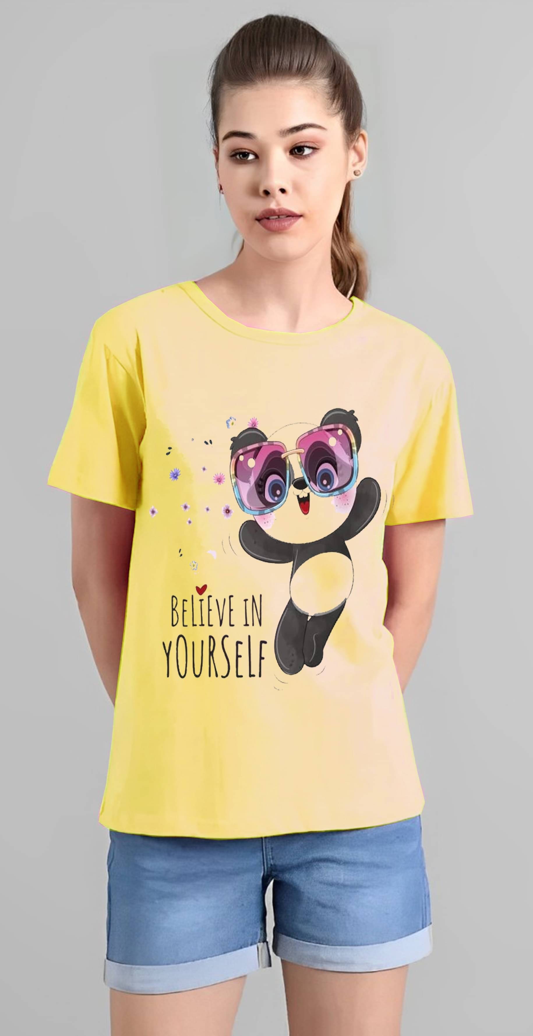 Lecowar Women Polyester Printed Regular Fit Round Neck T-Shirt ( Multicolor 8 ) Lecowar Women Polyester Printed Regular Fit Round Neck T-Shirt ( Multicolor 8 )