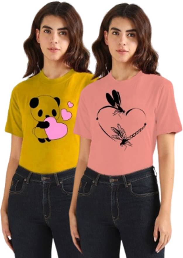 Lecowar Women Polyester Printed Regular Fit Round Neck T-Shirt ( Multicolor 15 )     			Lecowar Women Polyester Printed Regular Fit Round Neck T-Shirt ( Multicolor 15 )